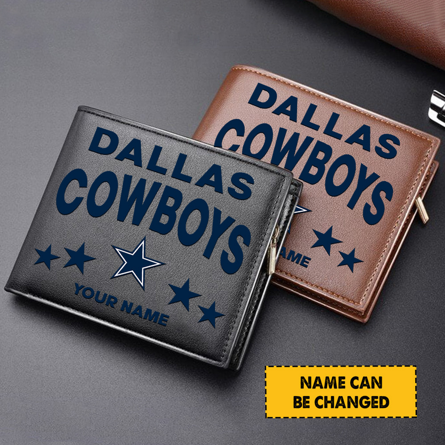DAL Football Leather Man Black Brown Wallet Personalized Any Name DATND TANTD