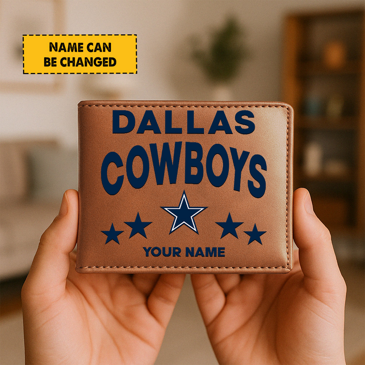 DAL Football Leather Man Black Brown Wallet Personalized Any Name DATND TANTD