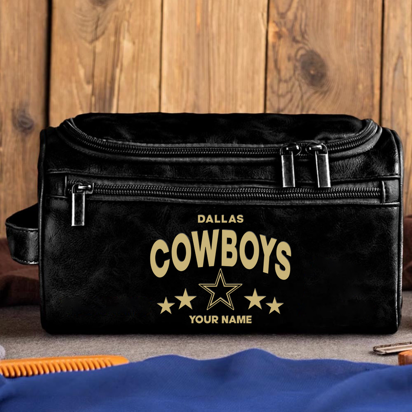 DAL Football Men Leather Toiletry Bag Custom Any Name DATND TANTD