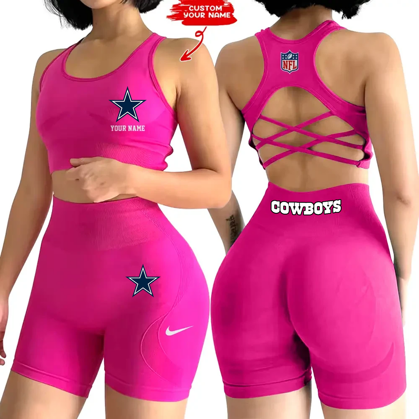 DAL x NFL 2-PCS Women's Seamless Yoga Set Sexy Sport Bra High Waist Sports Shorts DATND TANTD