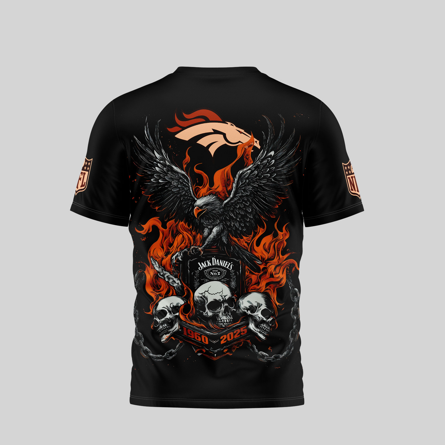 DB Premium NFL Flaming Eagle Skull T-Shirt DDT CTND