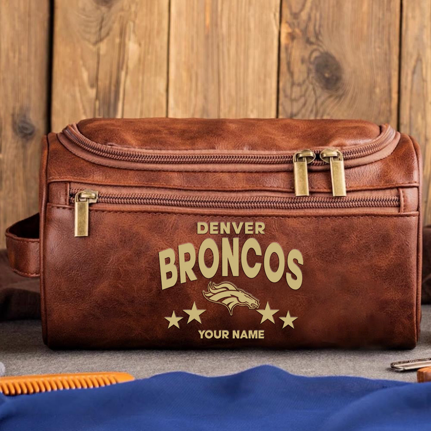 DEN Football Men Leather Toiletry Bag Custom Any Name DATND TANTD