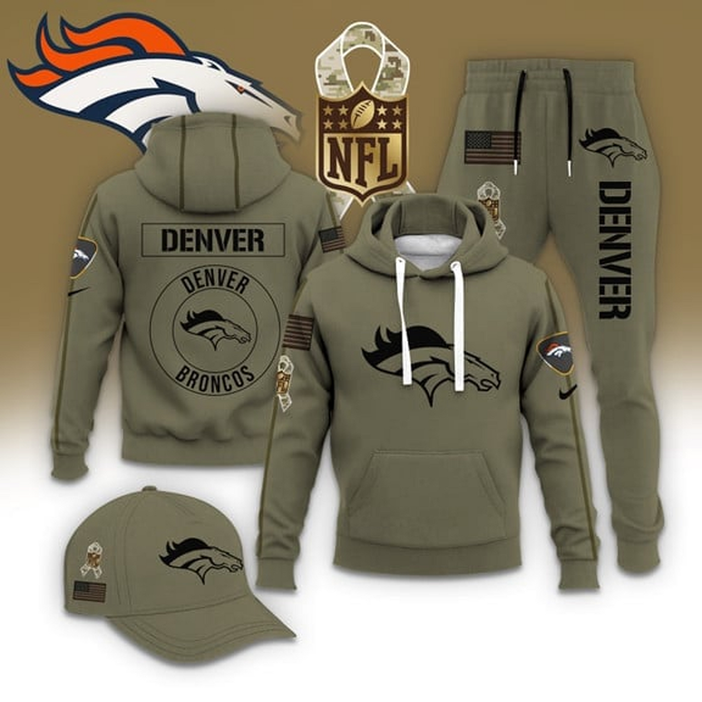 DEN X NFL Casual Outfit Set - Hoodie, Jogger, and Cap V1 NAK THUONGNH