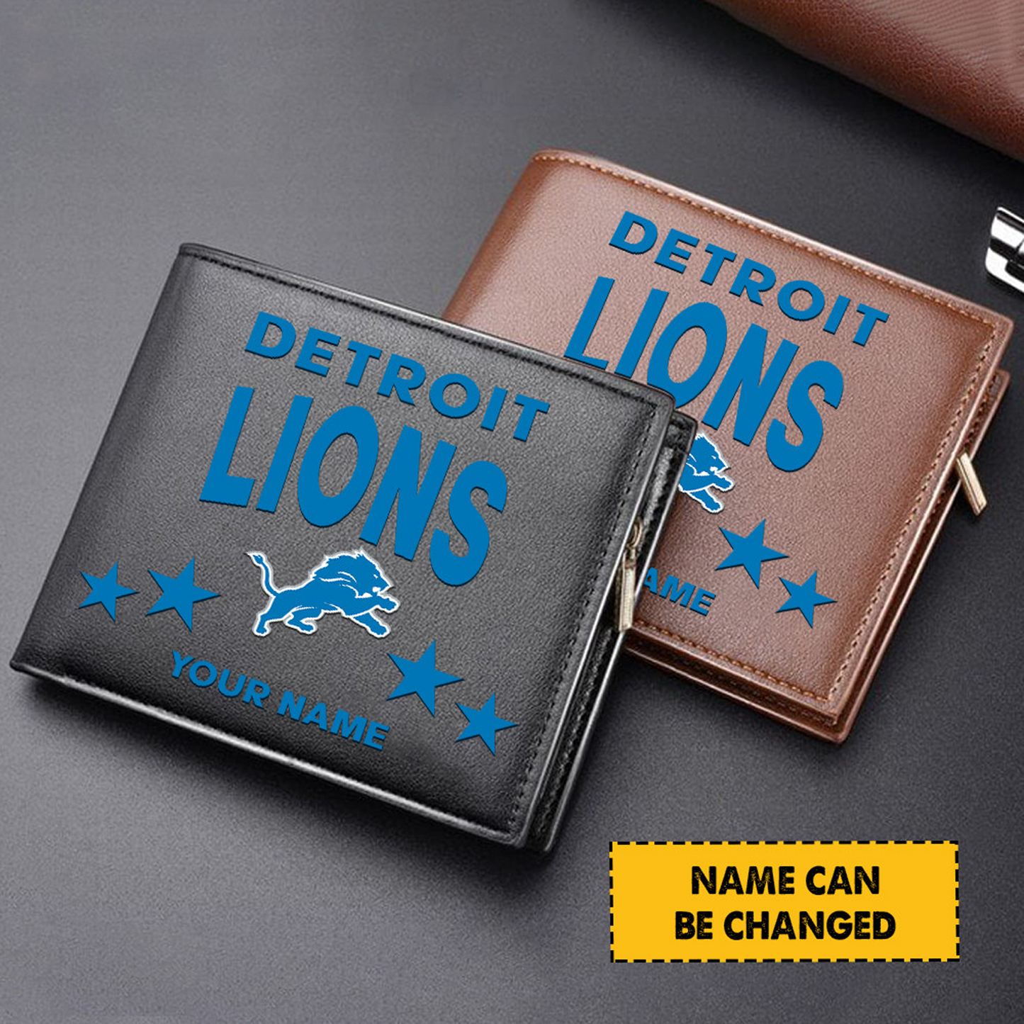 DET Football Leather Man Black Brown Wallet Personalized Any Name DATND TANTD