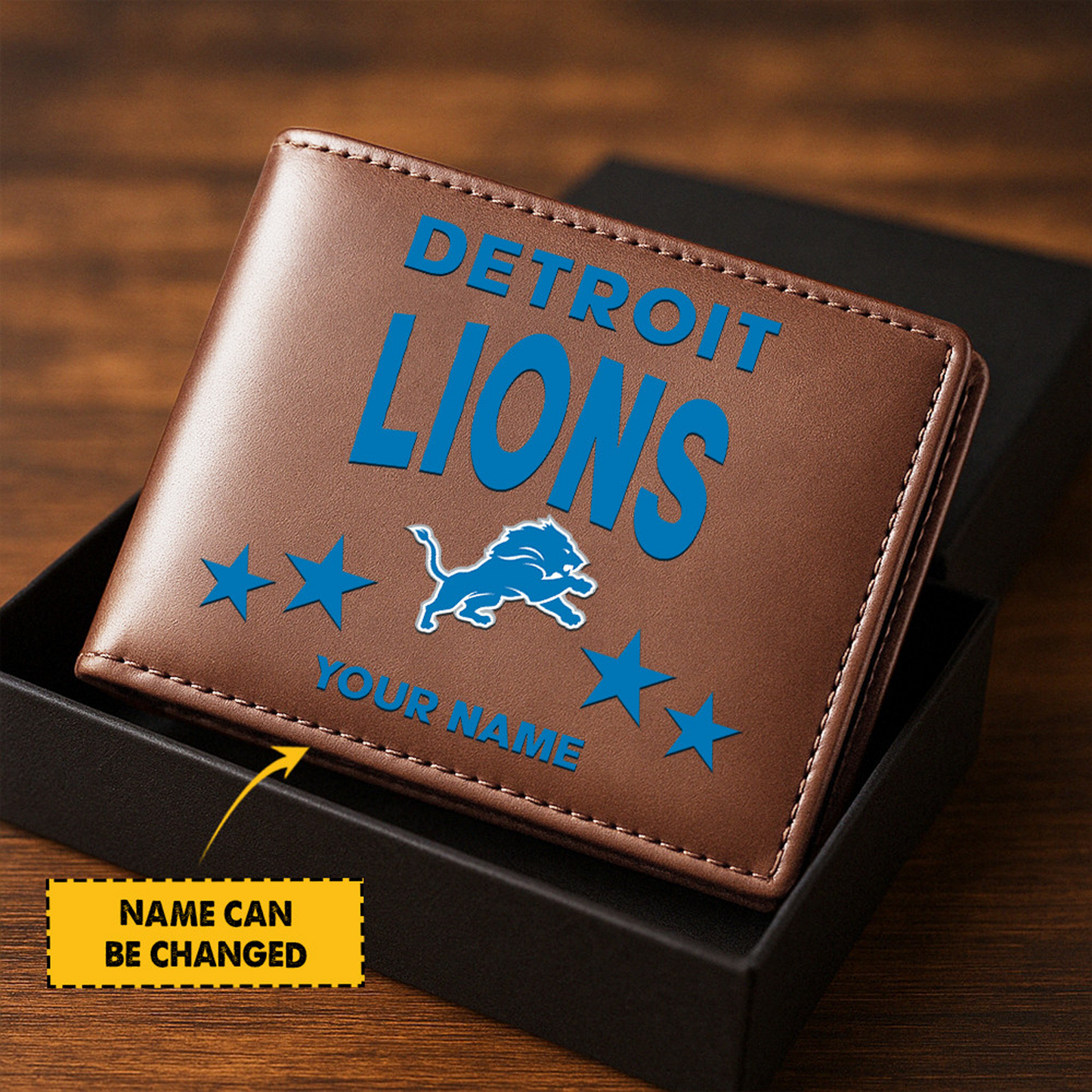 DET Football Leather Man Black Brown Wallet Personalized Any Name DATND TANTD