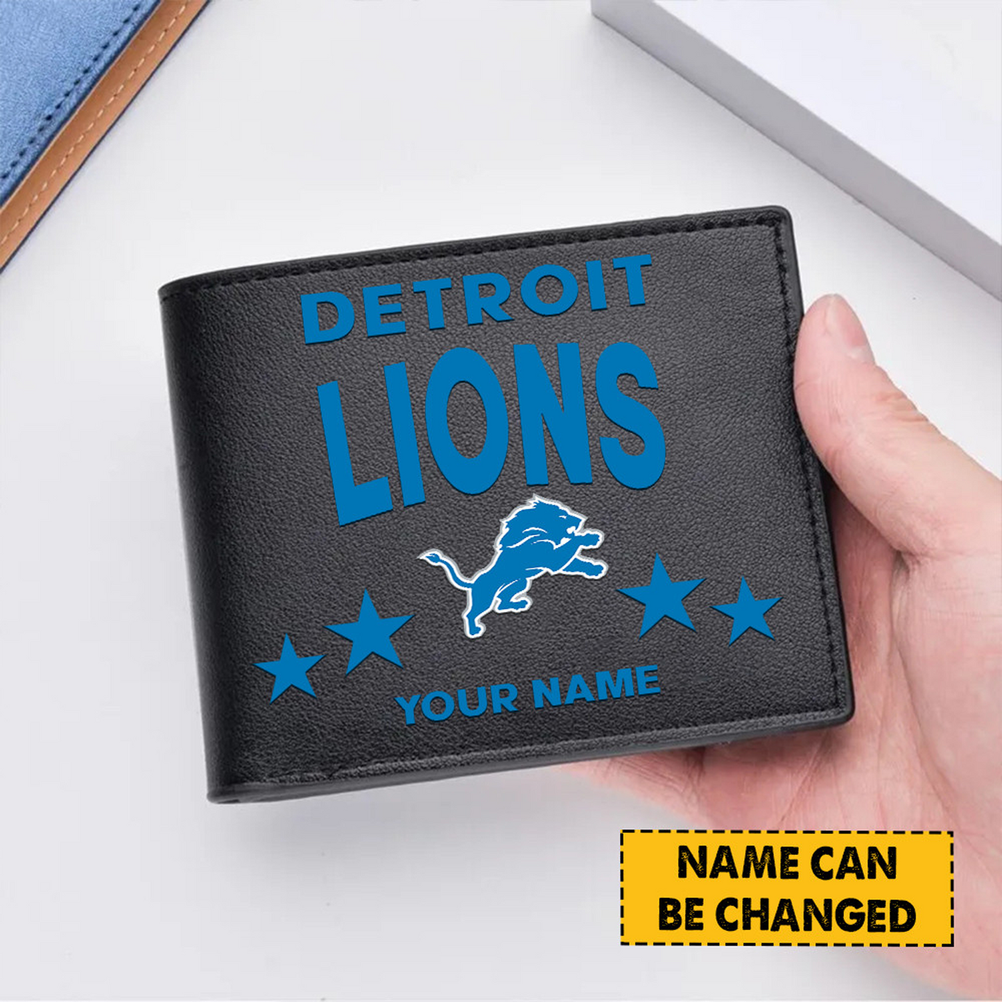 DET Football Leather Man Black Brown Wallet Personalized Any Name DATND TANTD