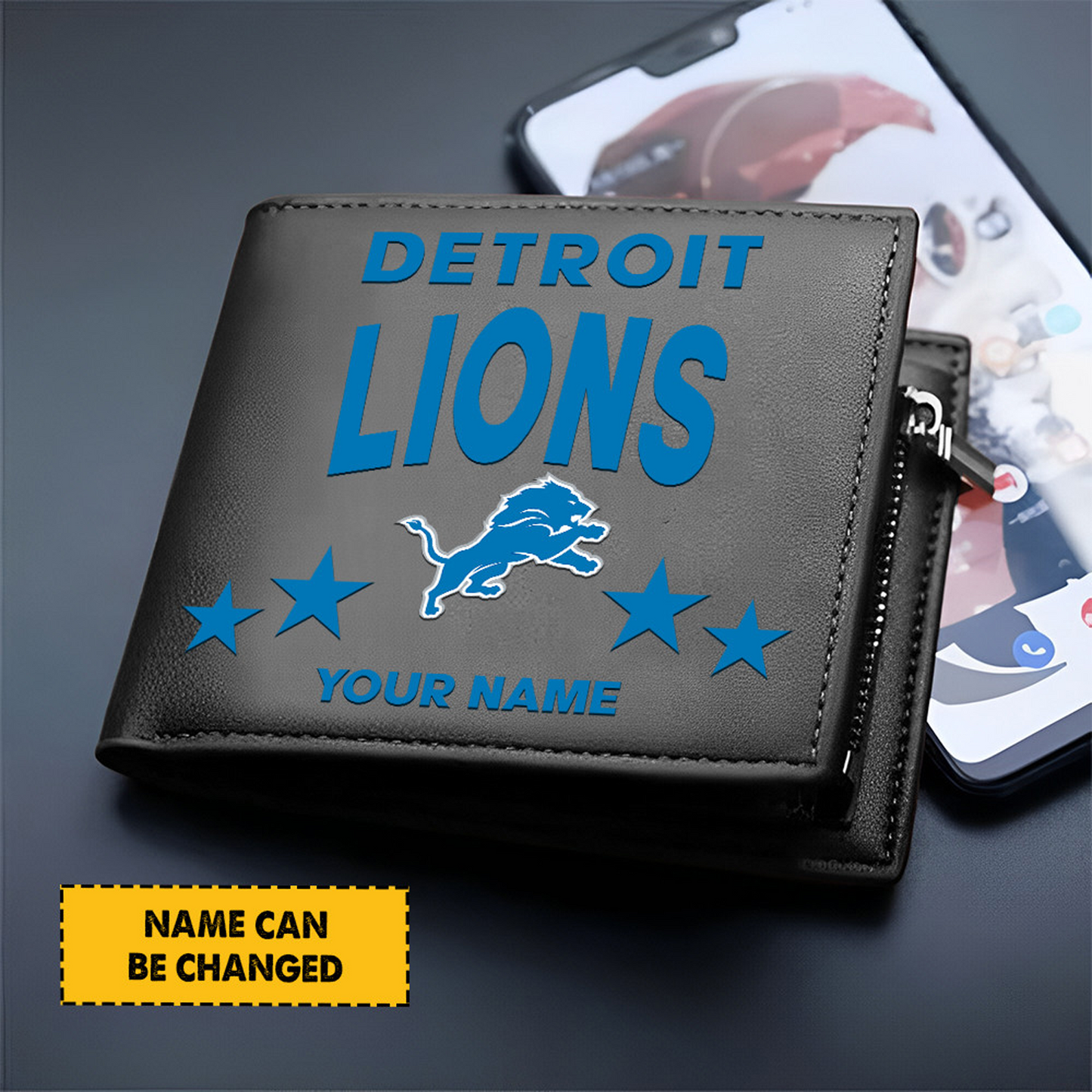 DET Football Leather Man Black Brown Wallet Personalized Any Name DATND TANTD
