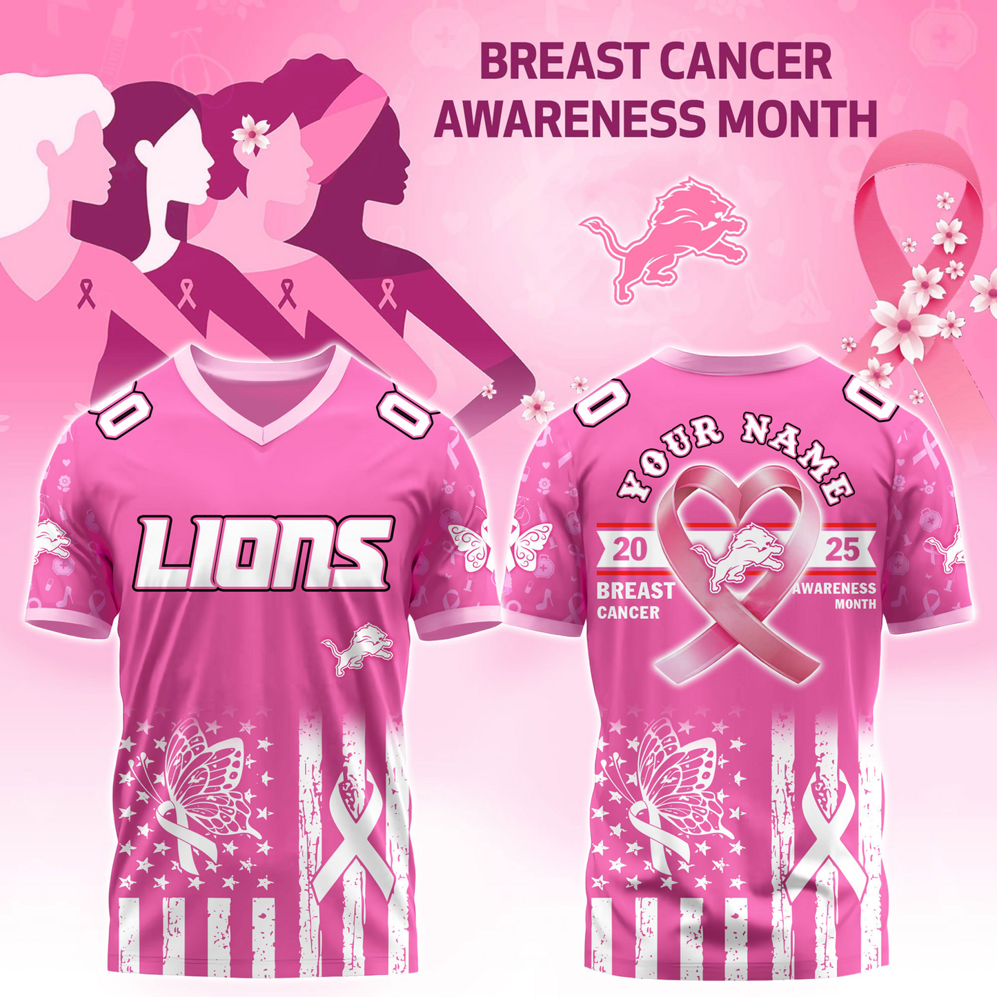 DET x Breast Cancer Awareness Month 2025 V-neck Short Sleeve Jersey DatND DVT