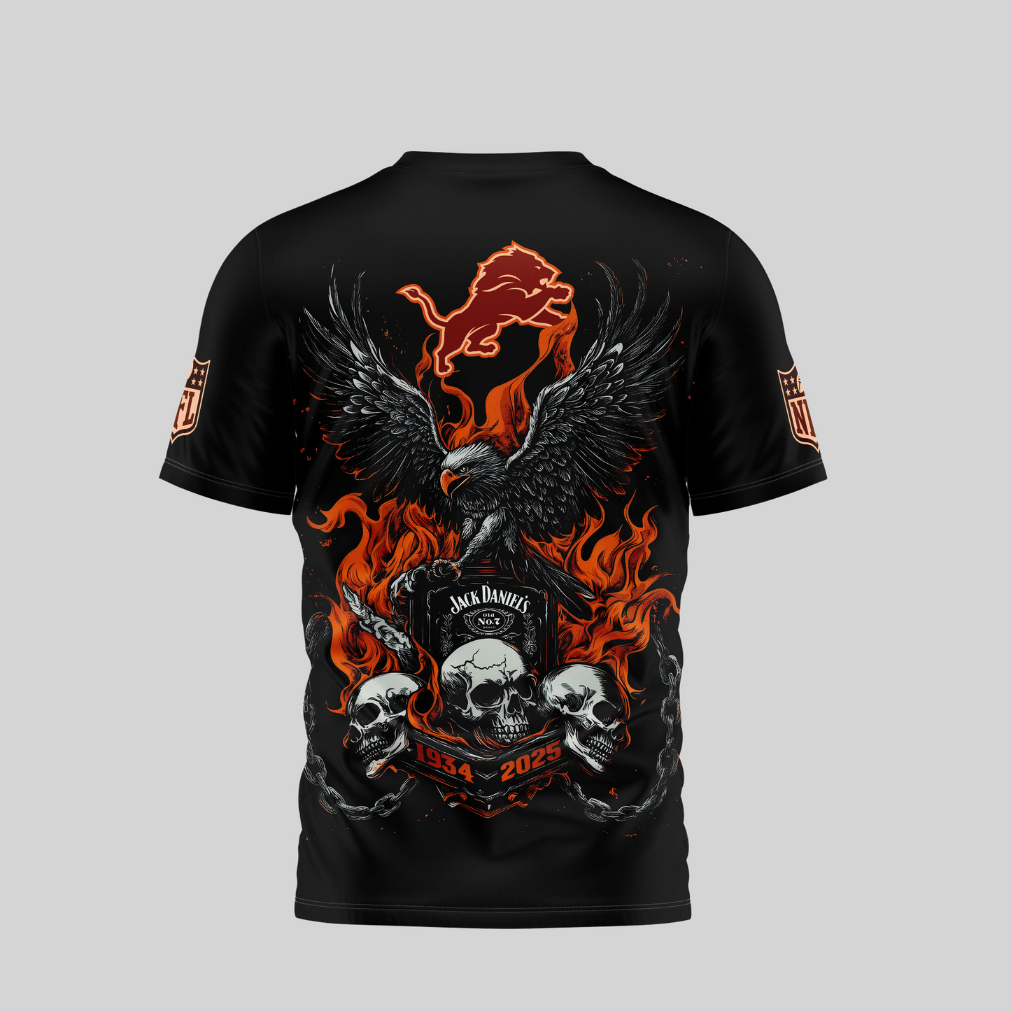 DL Premium NFL Flaming Eagle Skull T-Shirt DDT CTND