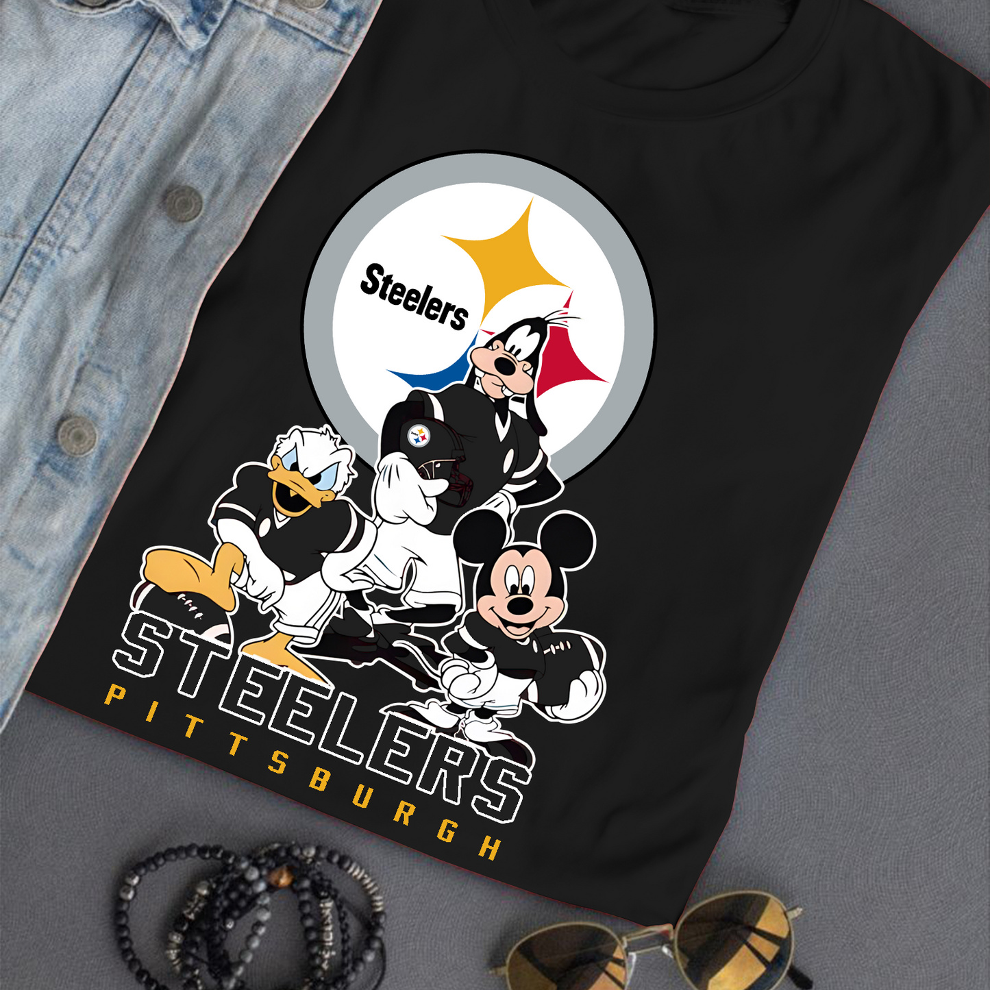 Pittsburgh Steelers Mickey Goofy Donald Disney NFL T-Shirt DATND TANTD