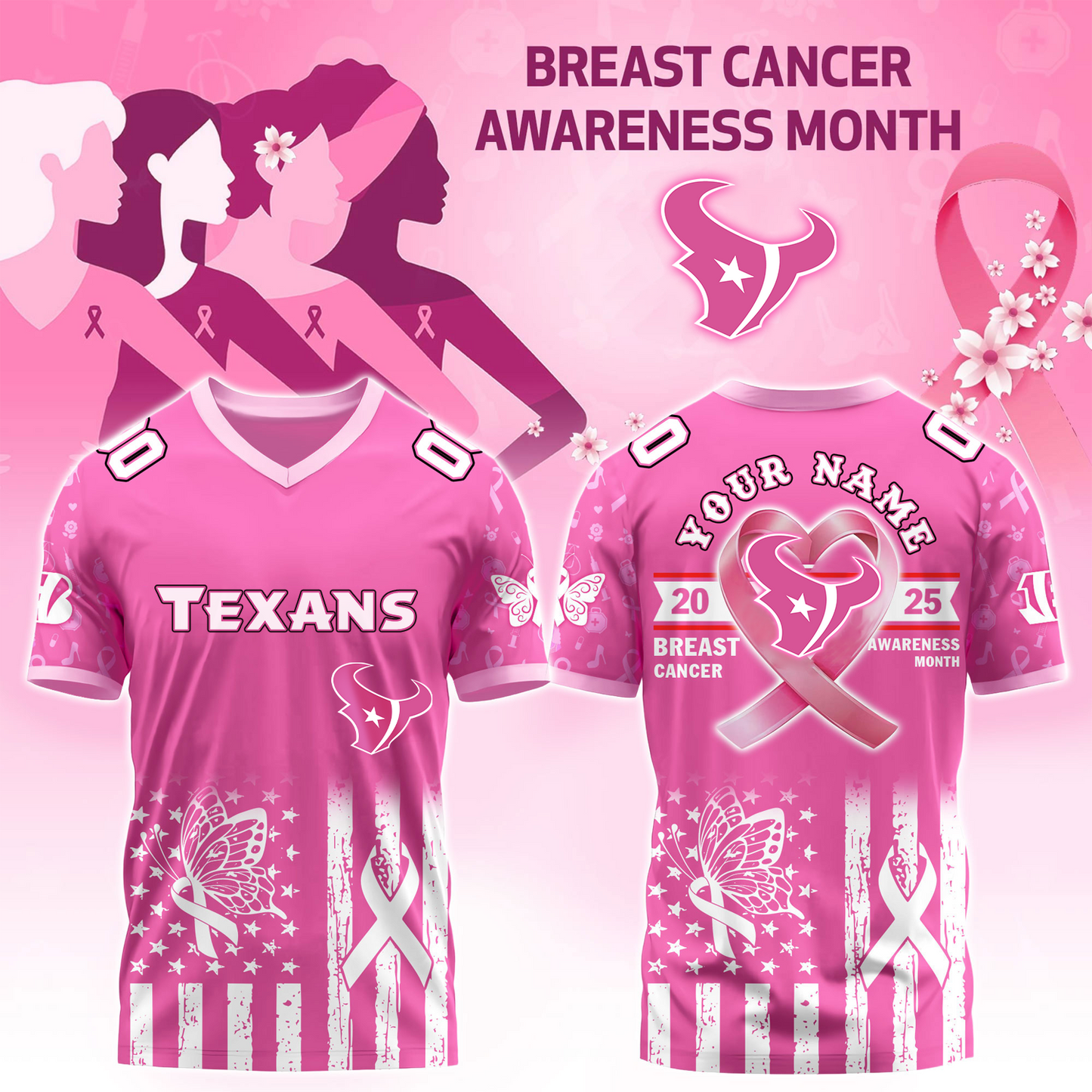 HOU x Breast Cancer Awareness Month 2025 V-neck Short Sleeve Jersey DatND DVT