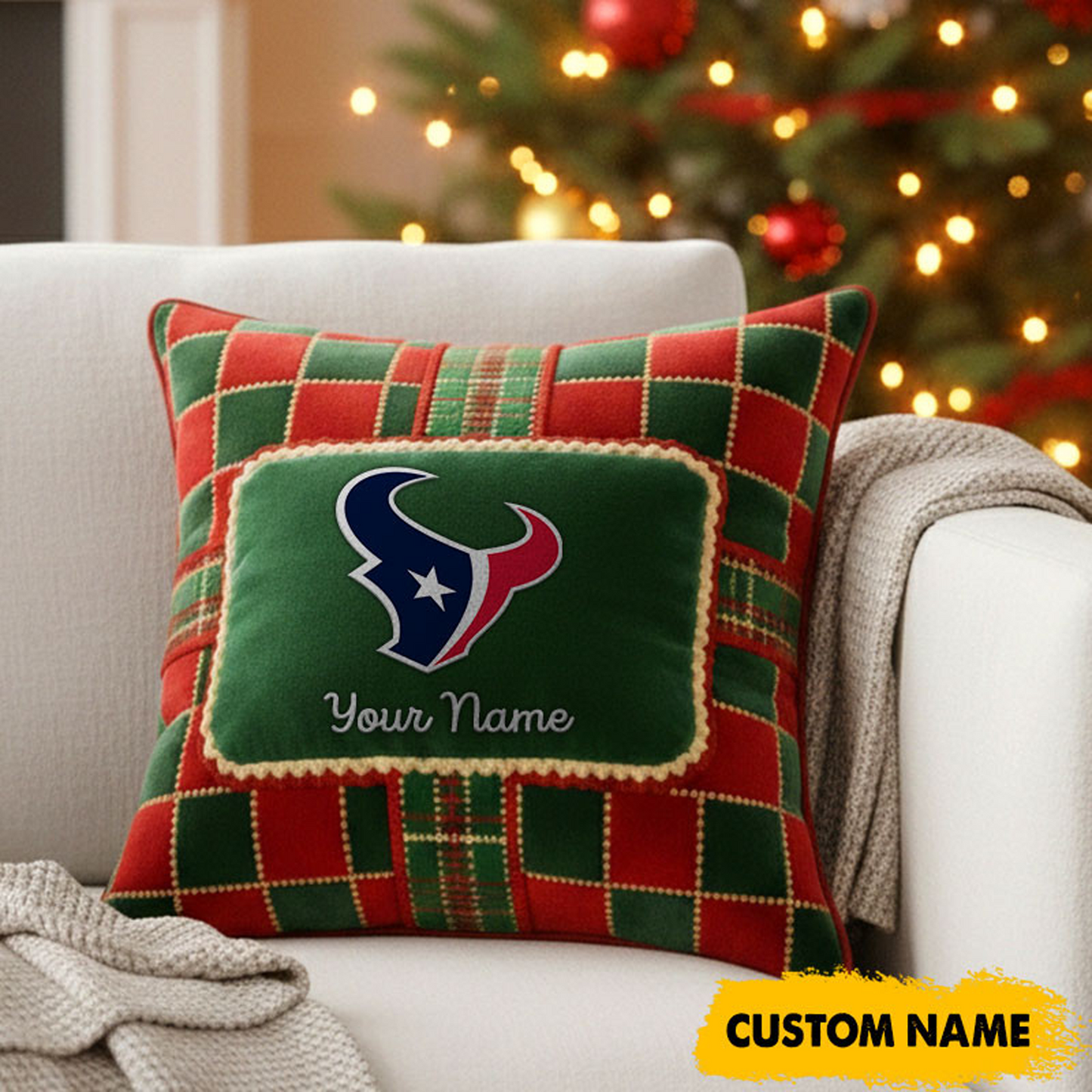 HOU x NFL Christmas New Square Pillow DatND DVT