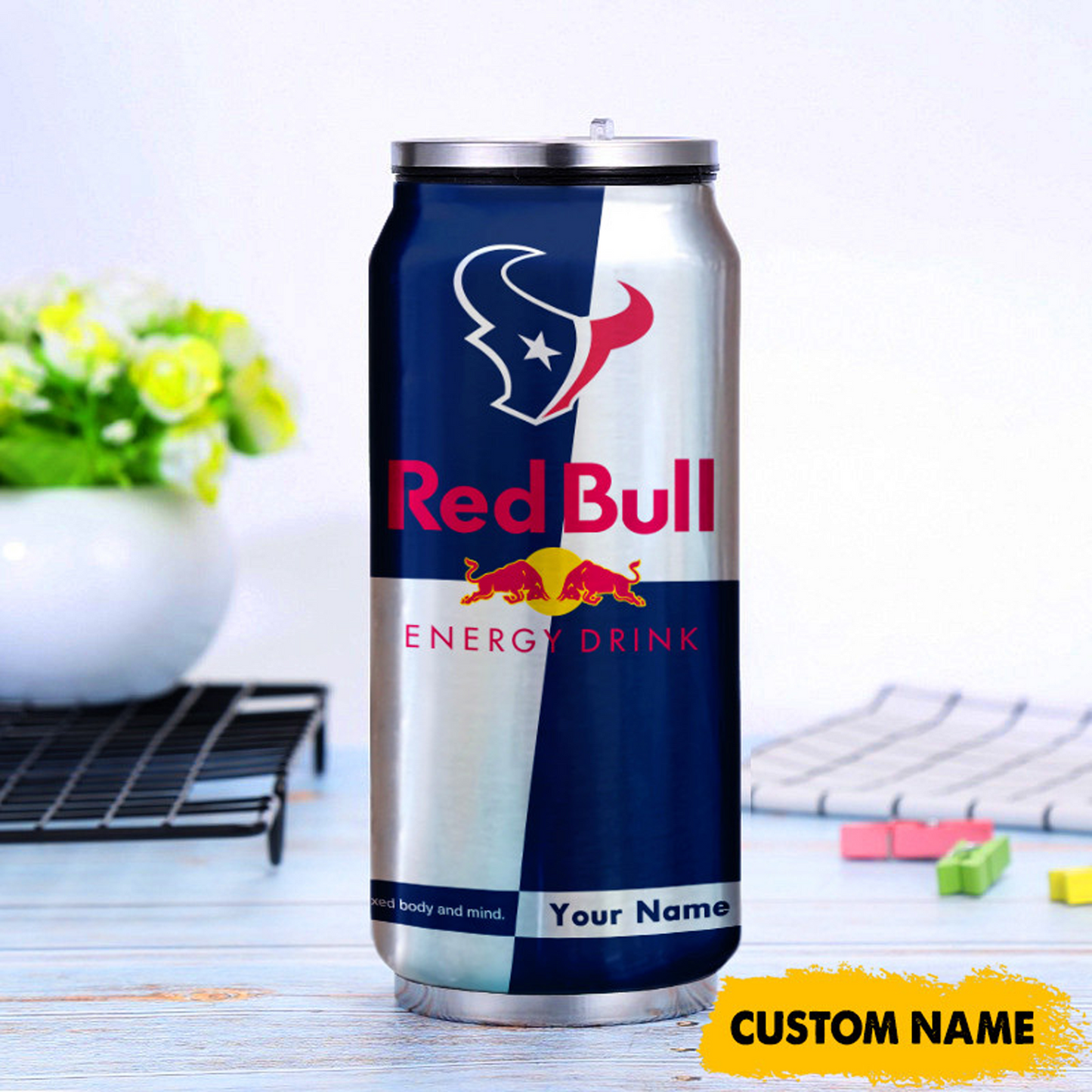 HOU x NFL Mix RedB Drink Can Tumbler Custom Any Name DATND TANTD