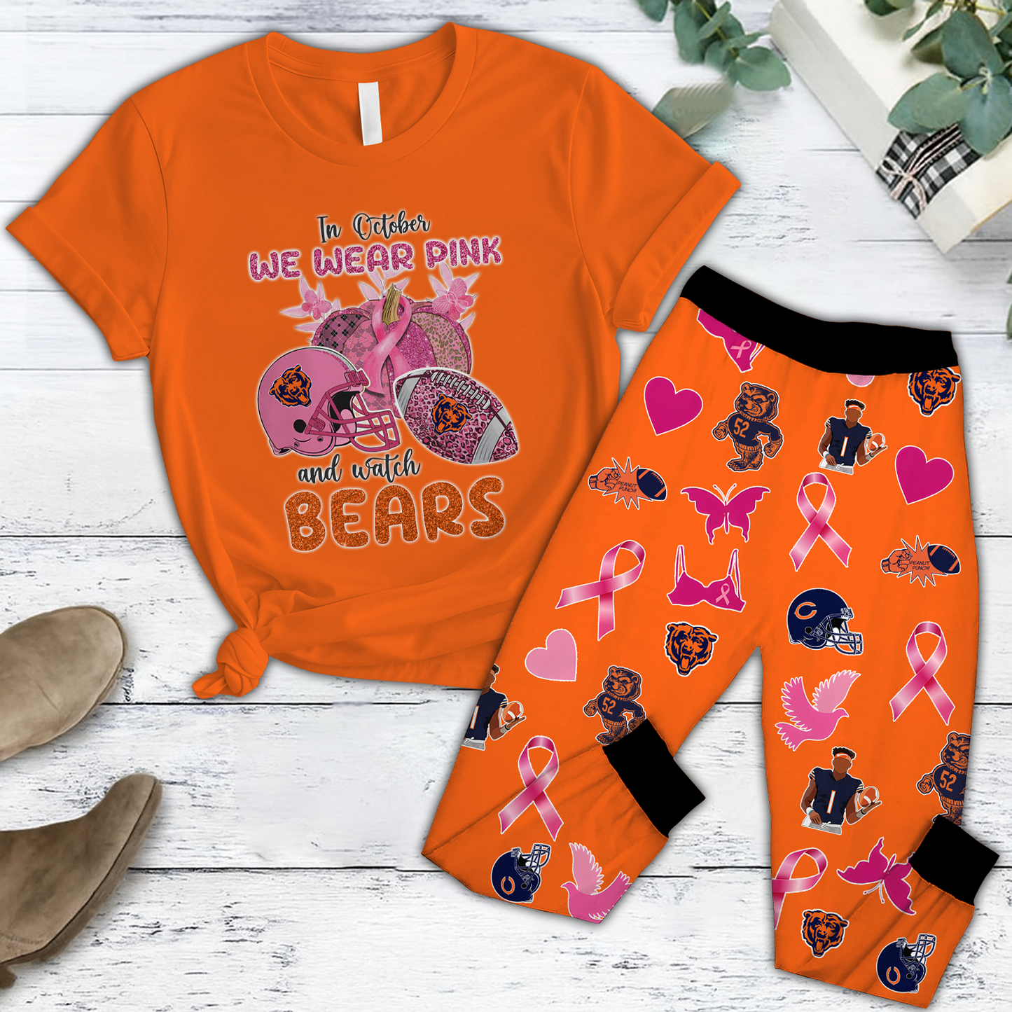 In October We Wear Pink And Watch CHI NFL Pajamas Set DatND DVT