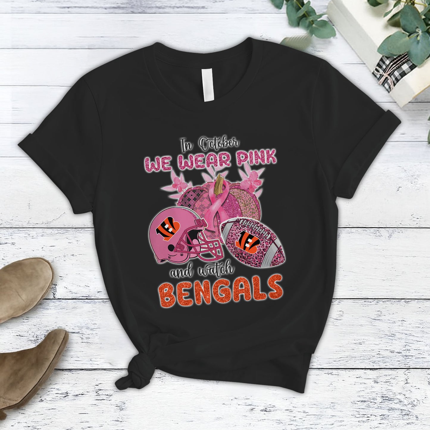 In October We Wear Pink And Watch CIN NFL Pajamas Set DatND DVT