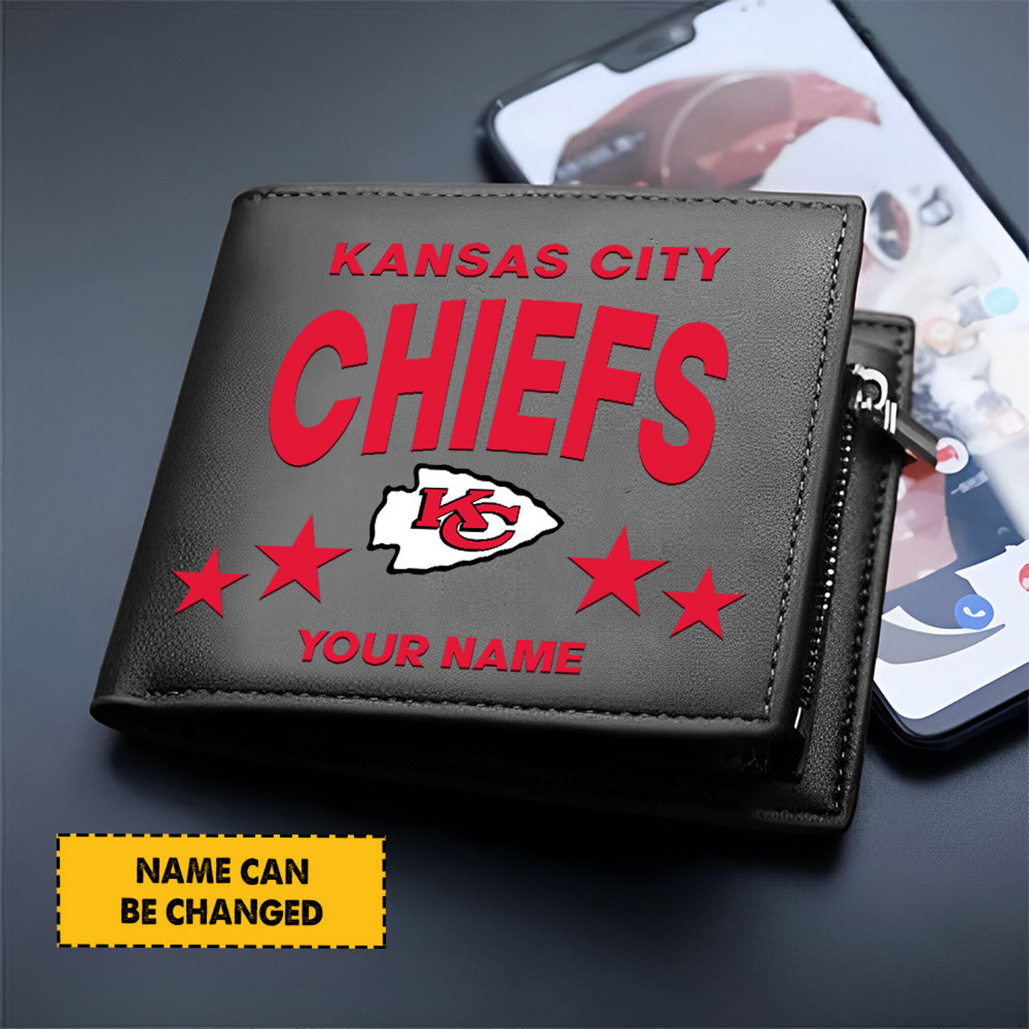 KC Football Leather Man Black Brown Wallet Personalized Any Name DATND TANTD
