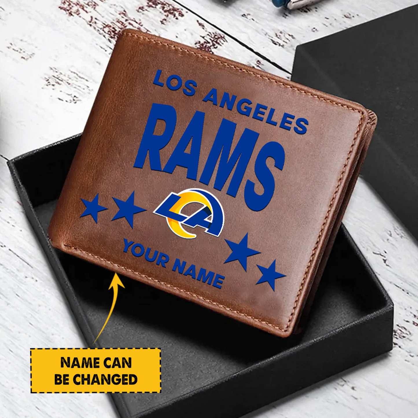 LAR Football Leather Man Black Brown Wallet Personalized Any Name DATND TANTD