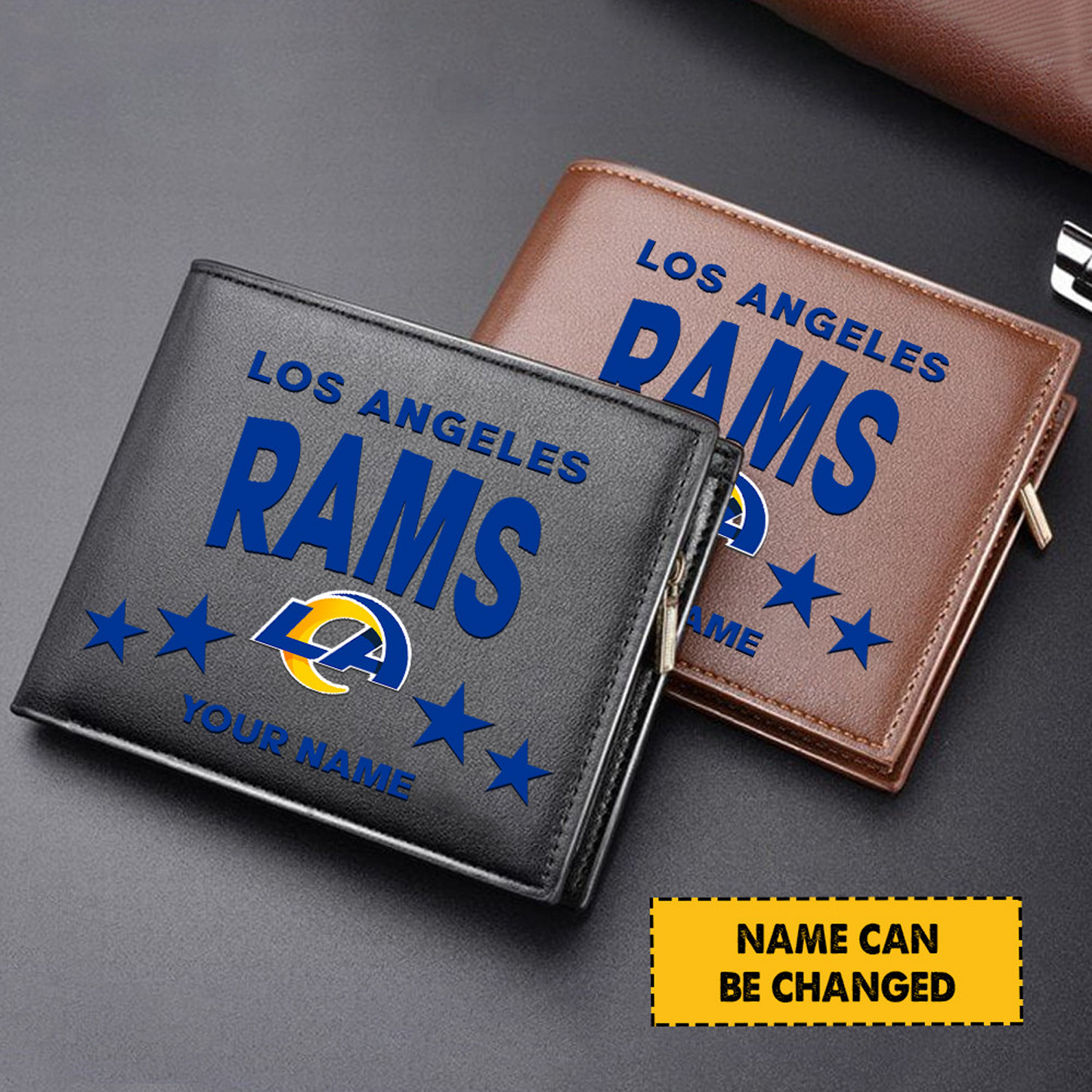 LAR Football Leather Man Black Brown Wallet Personalized Any Name DATND TANTD