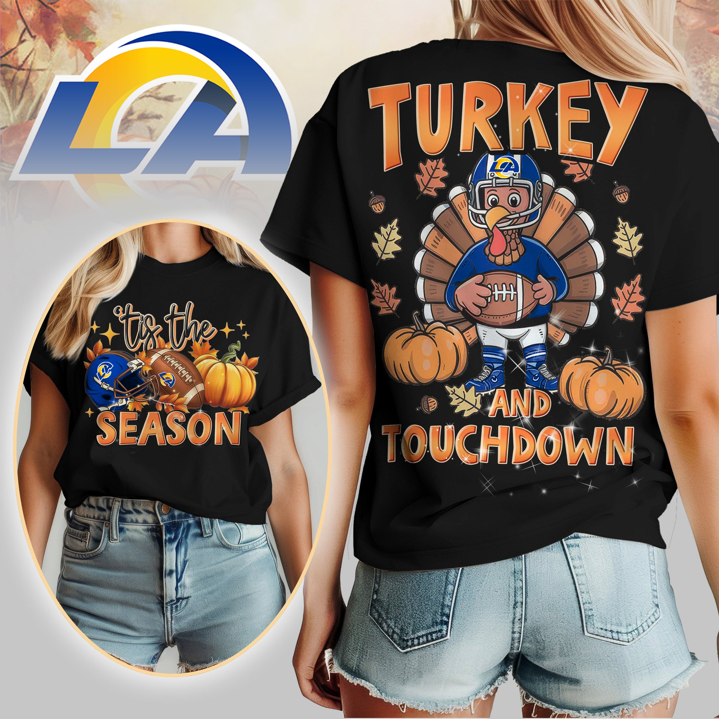 LAR Premium NFL Turkey and Touchdown Women's Shirt DDT NTL