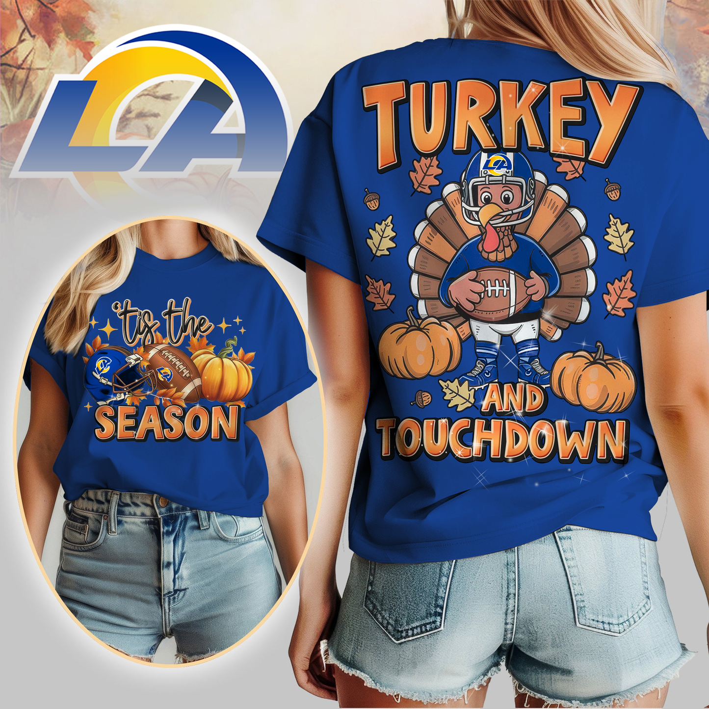 LAR Premium NFL Turkey and Touchdown Women's Shirt DDT NTL