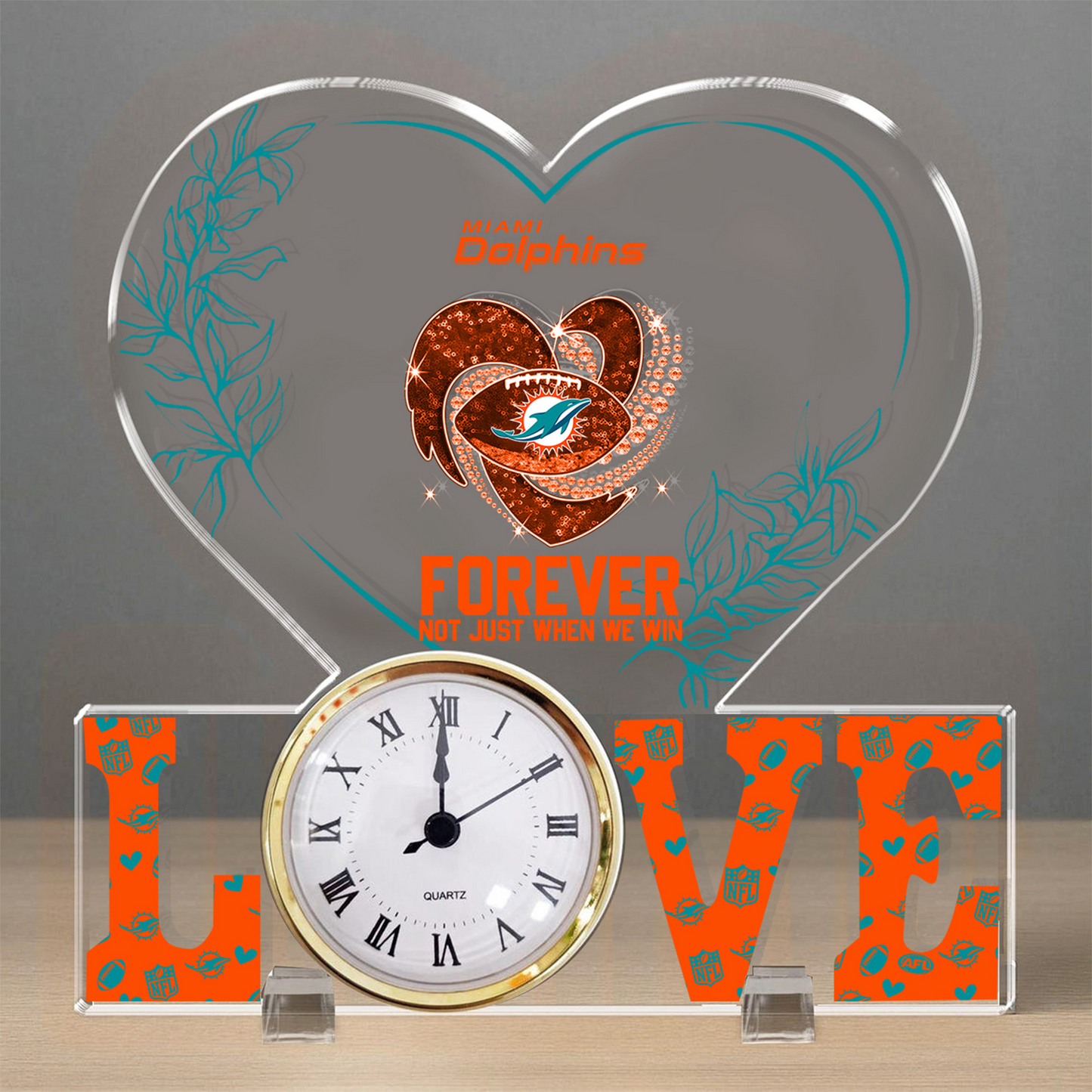 MIA x NFL Forever Not Just When We Win Acrylic Clock DATND TANTD