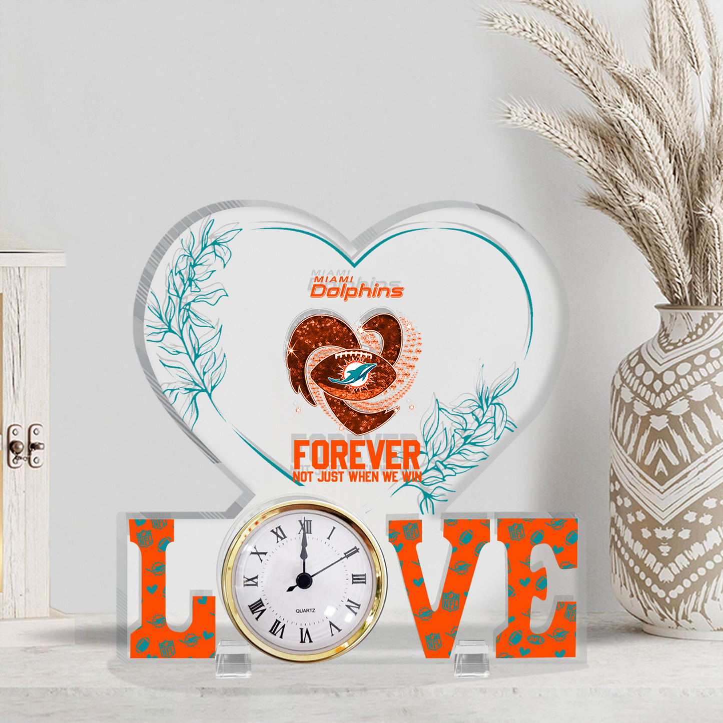 MIA x NFL Forever Not Just When We Win Acrylic Clock DATND TANTD