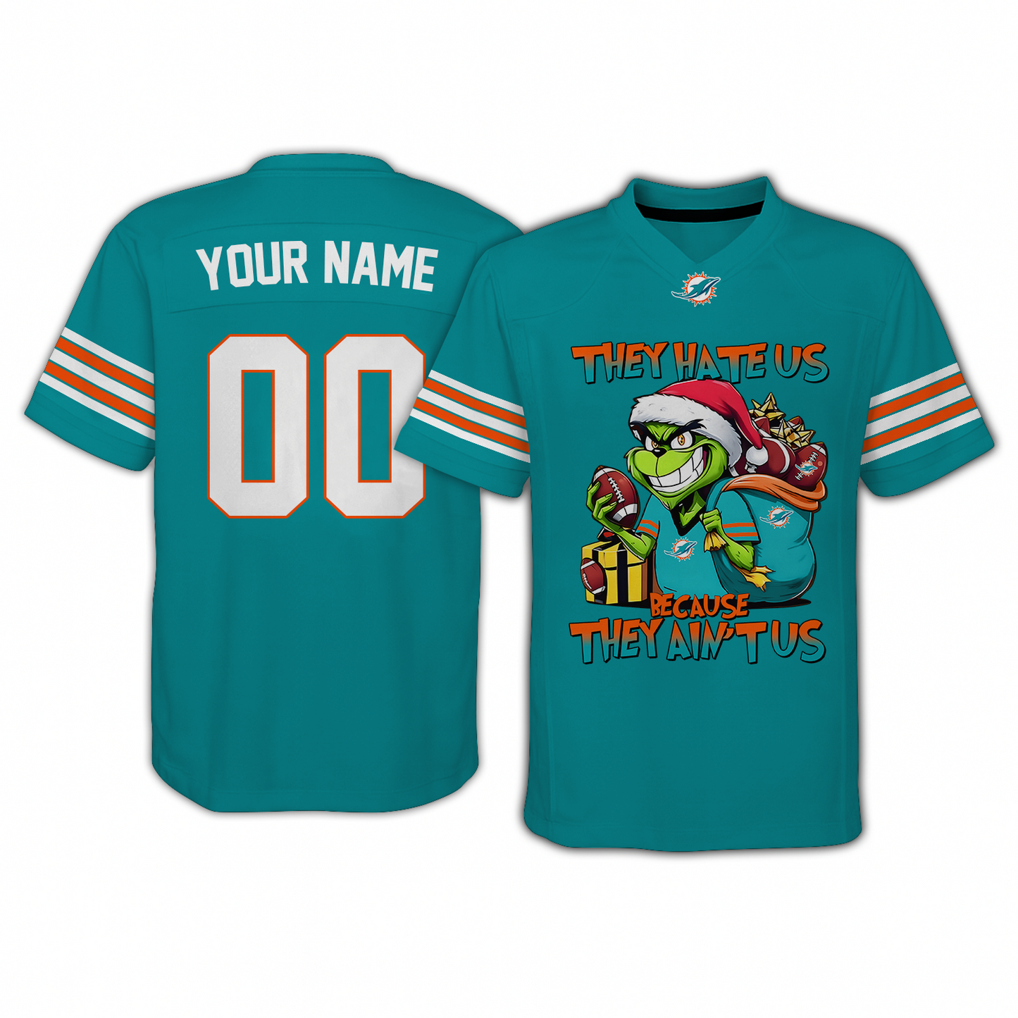 MIA x NFL They Hate Us Because They Ain't Us Grinch Christmas-V-neck Short Sleeve Jersey DatND DVT