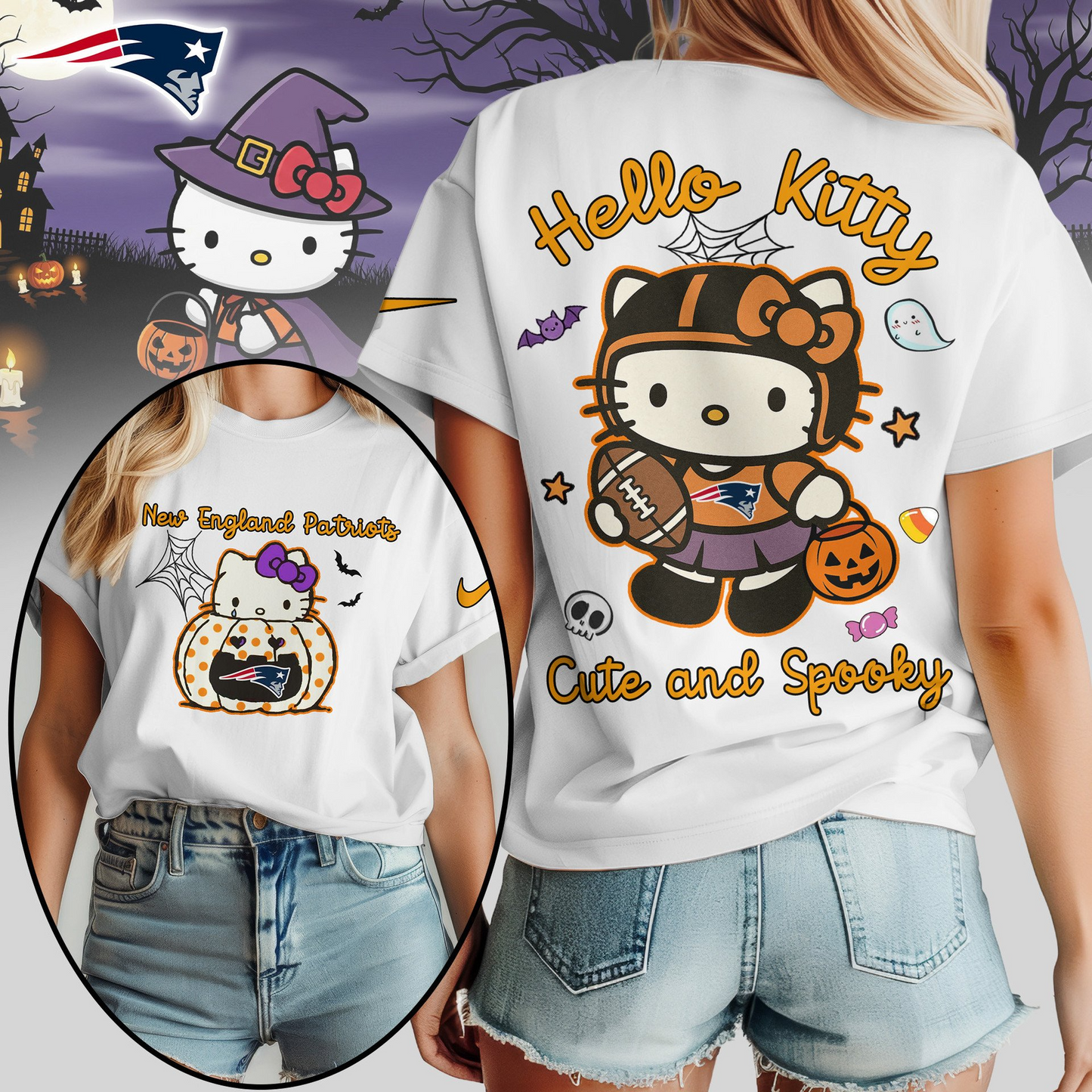 NEP Premium NFL Hello Kitty Cute & Spooky Halloween Women Shirt DDT CTND