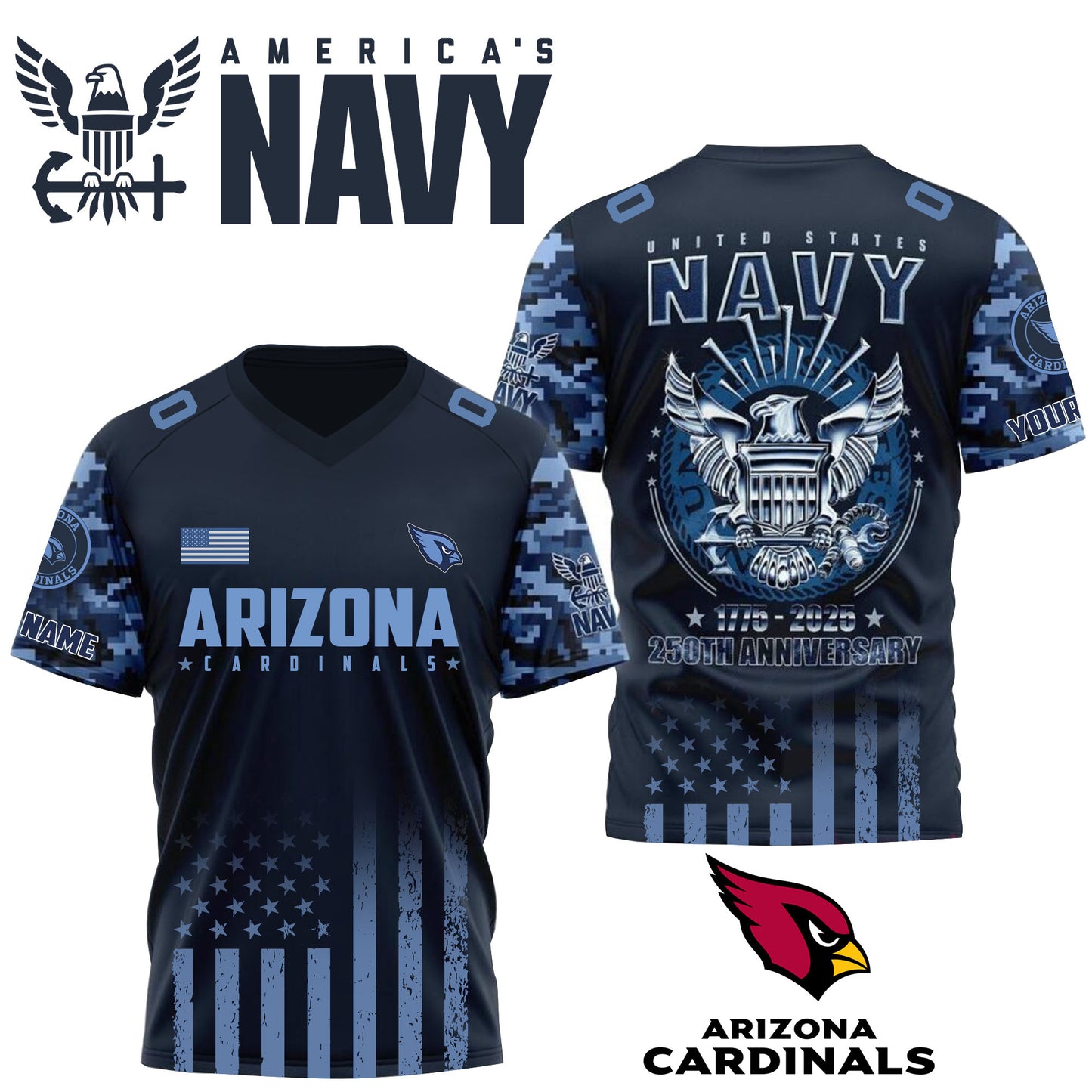 NFL x ARI U.S Navy 250th Celebration Premium-V-neck Short Sleeve Jersey HLP 271025