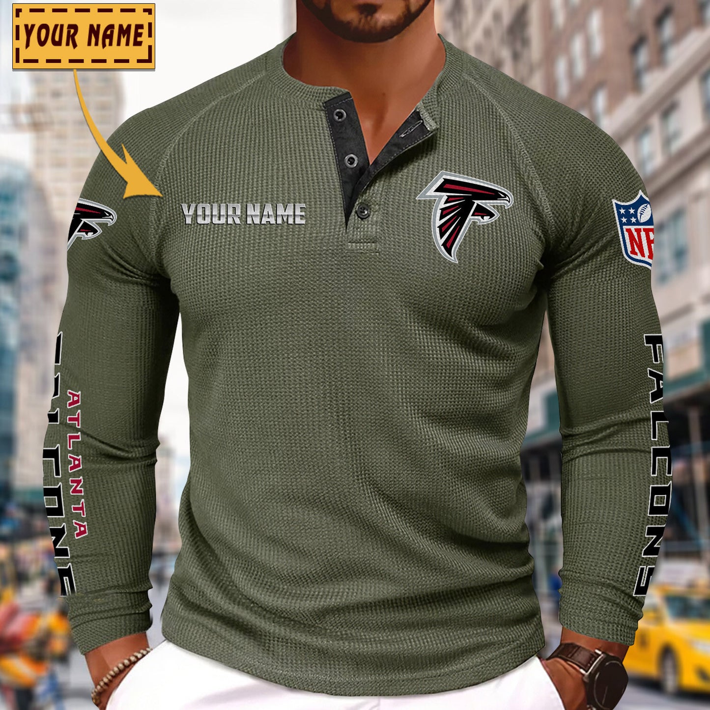 NFL x ATL Solid color long sleeve bottoming shirt henley shirt V1 NAK NHM