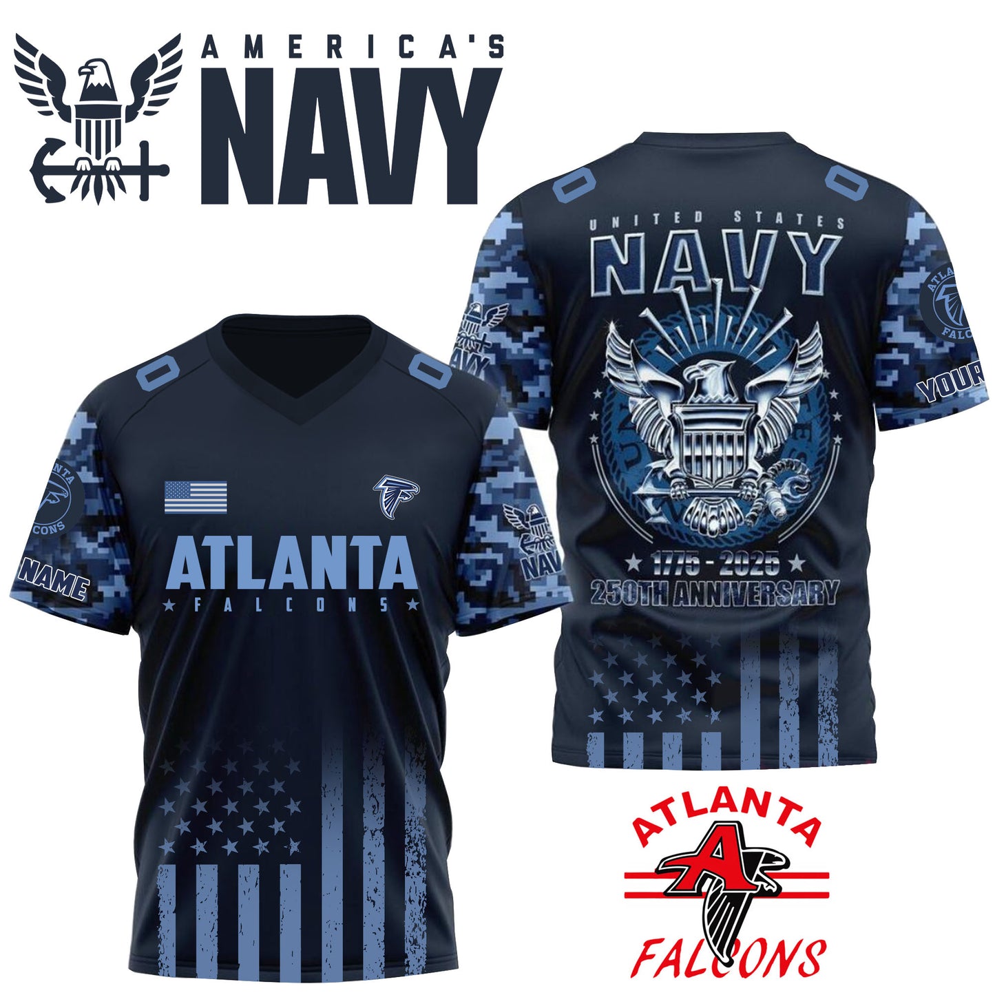 NFL x ATL U.S Navy 250th Celebration Premium-V-neck Short Sleeve Jersey HLP 271025