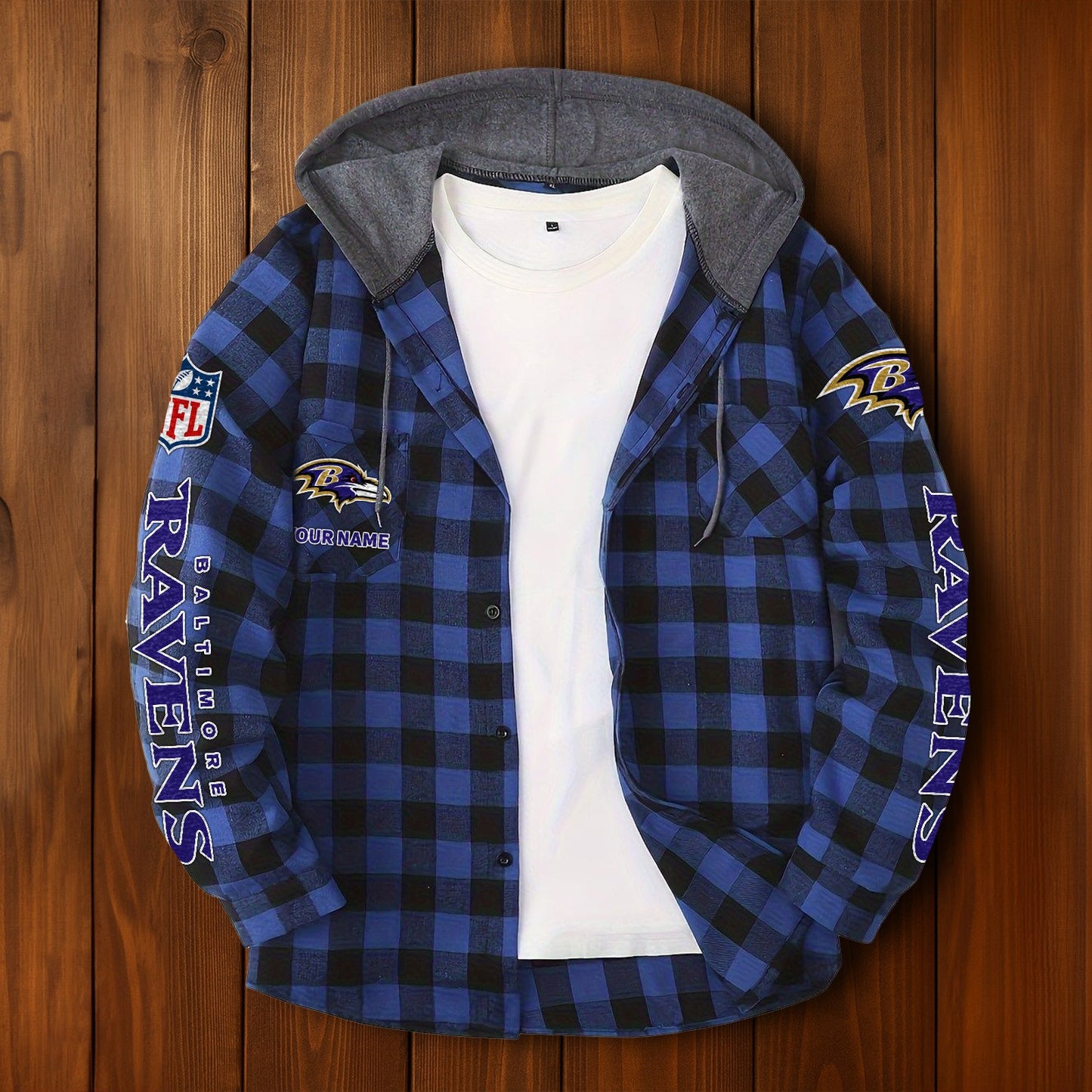 NFL x BAL Personalized Flannel Hoodie Shirts HLP