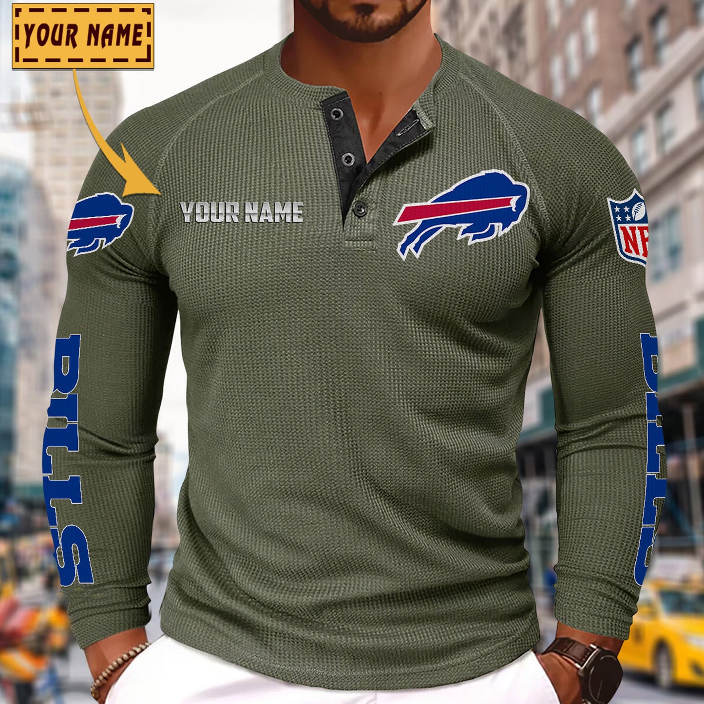 NFL x BUF Solid color long sleeve bottoming shirt henley shirt V1 NAK NHM