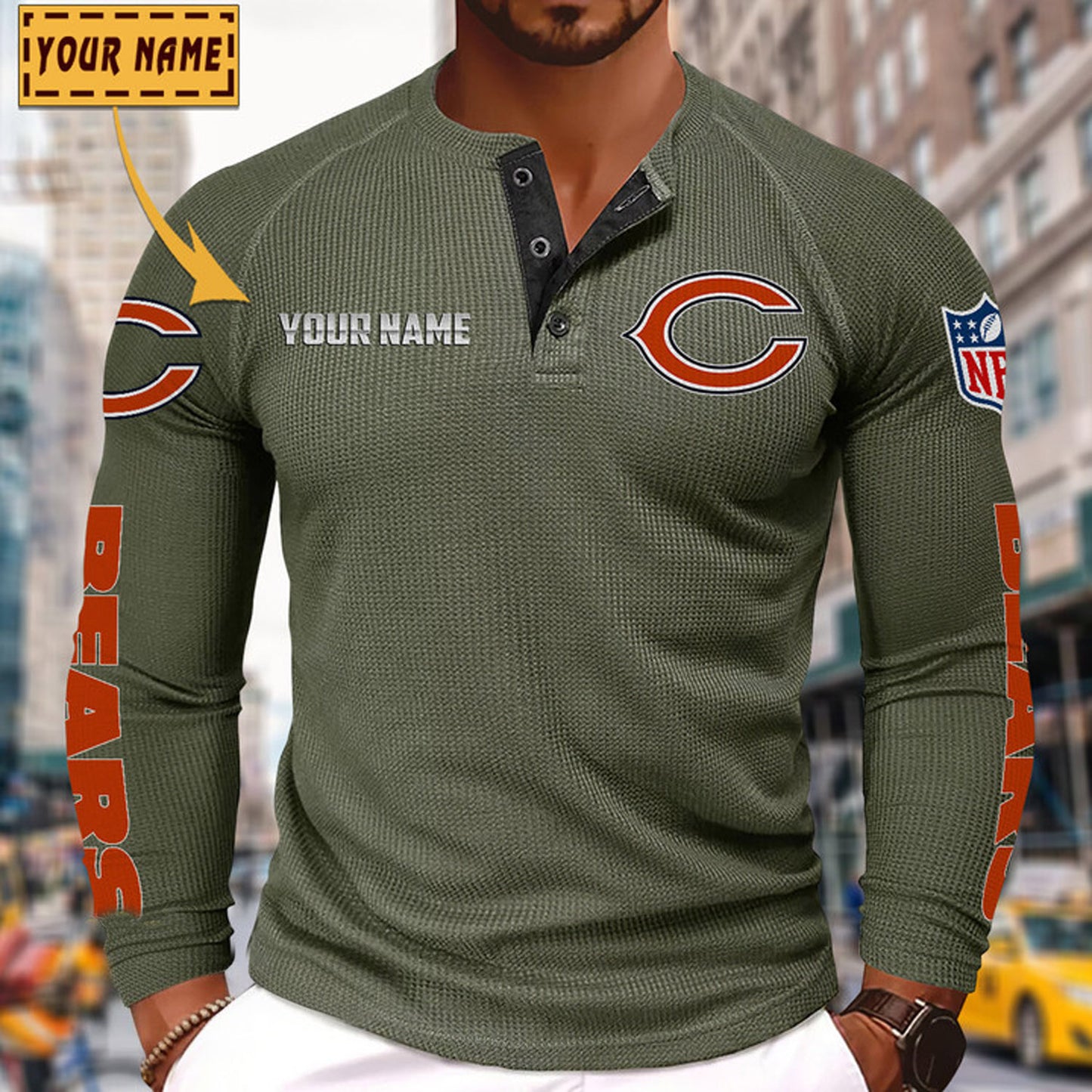 NFL x CHI Solid color long sleeve bottoming shirt henley shirt V1 NAK NHM