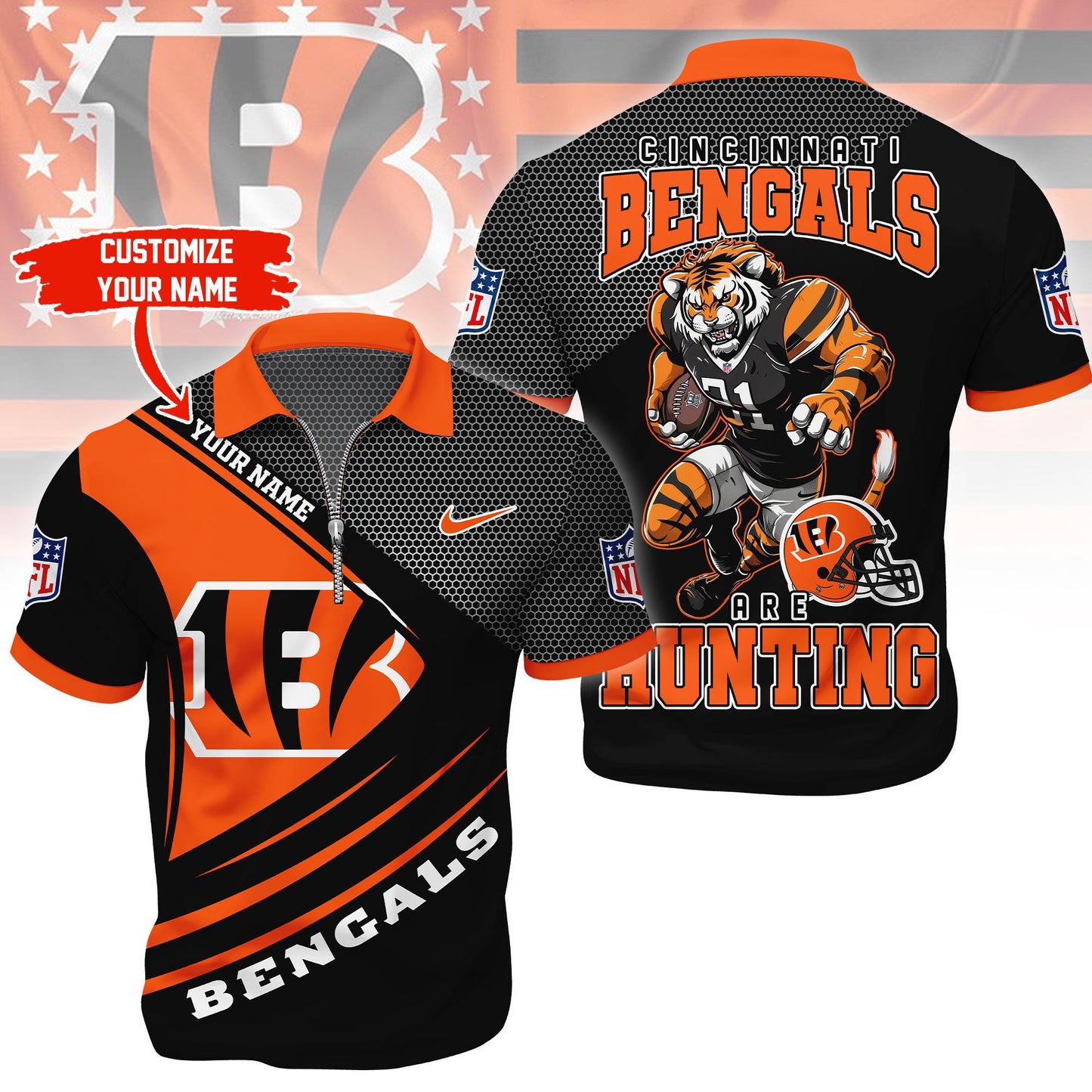 NFL x CIN Game Day Personalized Polo With Zipper Shirt HLP