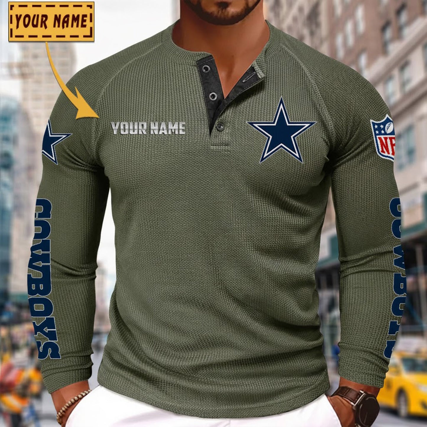 NFL x DAL Solid color long sleeve bottoming shirt henley shirt V1 NAK NHM