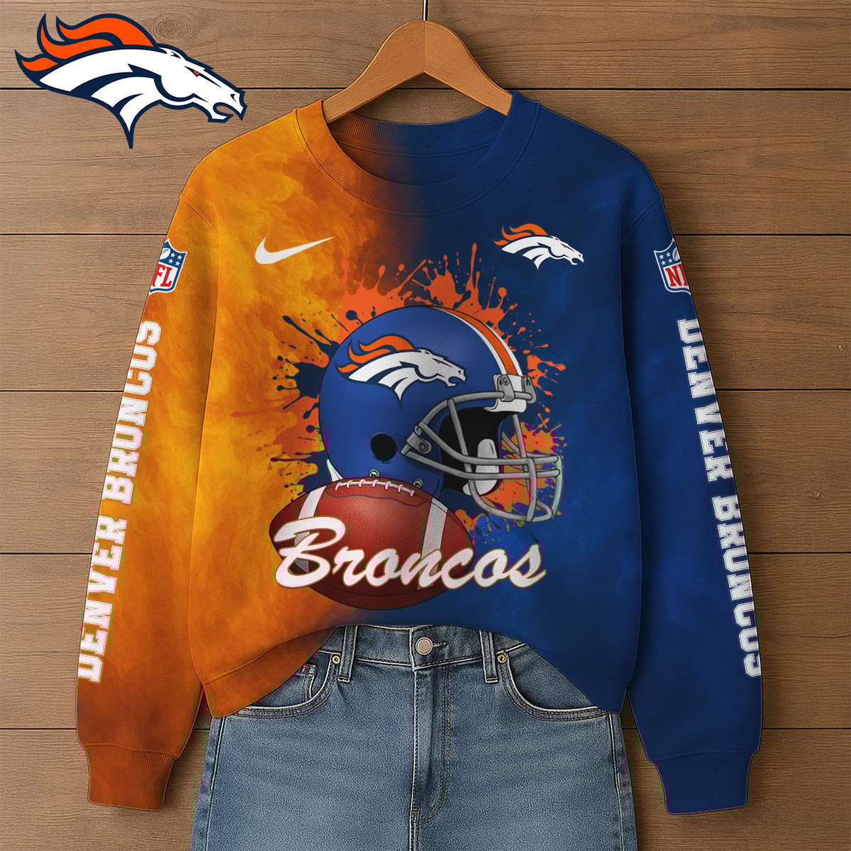 NFL x DEN Premium 3D Printed Long Sleeve Sweatshirt HLP 271025