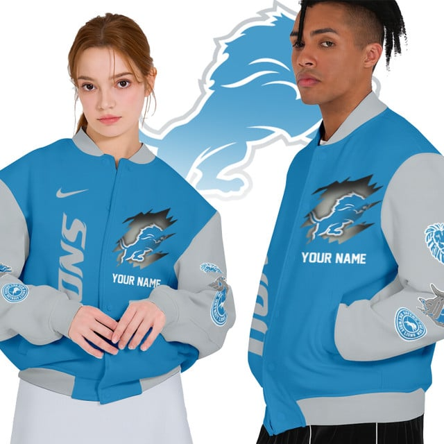 NFL x DET Personalized Custom Baseball Jacket V1 NAK