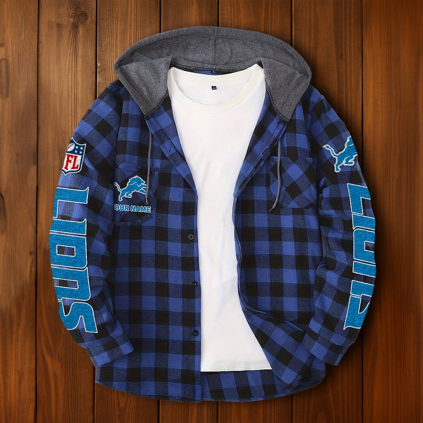 NFL x DET Personalized Flannel Hoodie Shirts HLP
