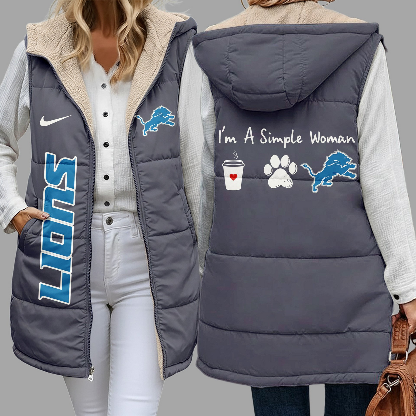 NFL x DET Premium NFL Simple Girl Quilted Vest V1 NAK