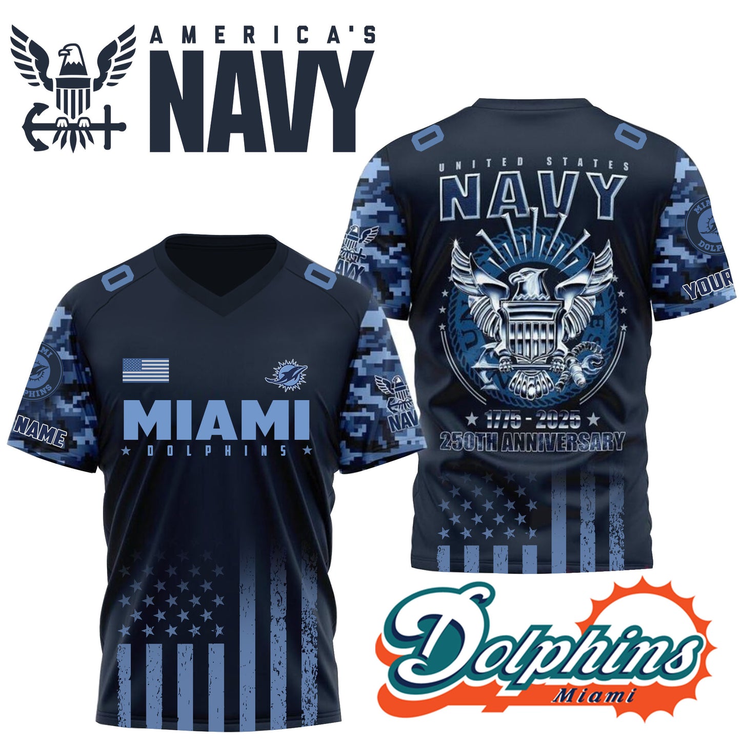 NFL x DOL U.S Navy 250th Celebration Premium-V-neck Short Sleeve Jersey HLP 271025