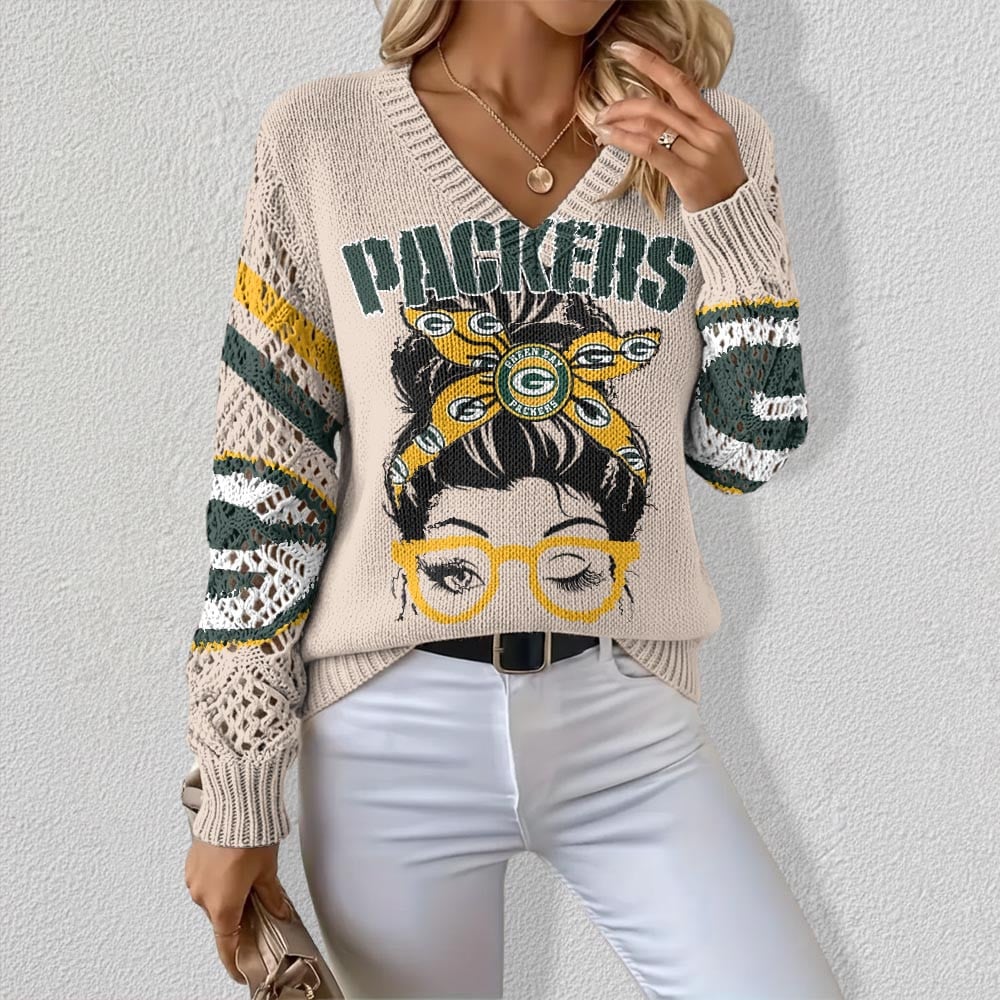 NFL x GB Woman Crochet Sleeve V-Neck Sweater HLP