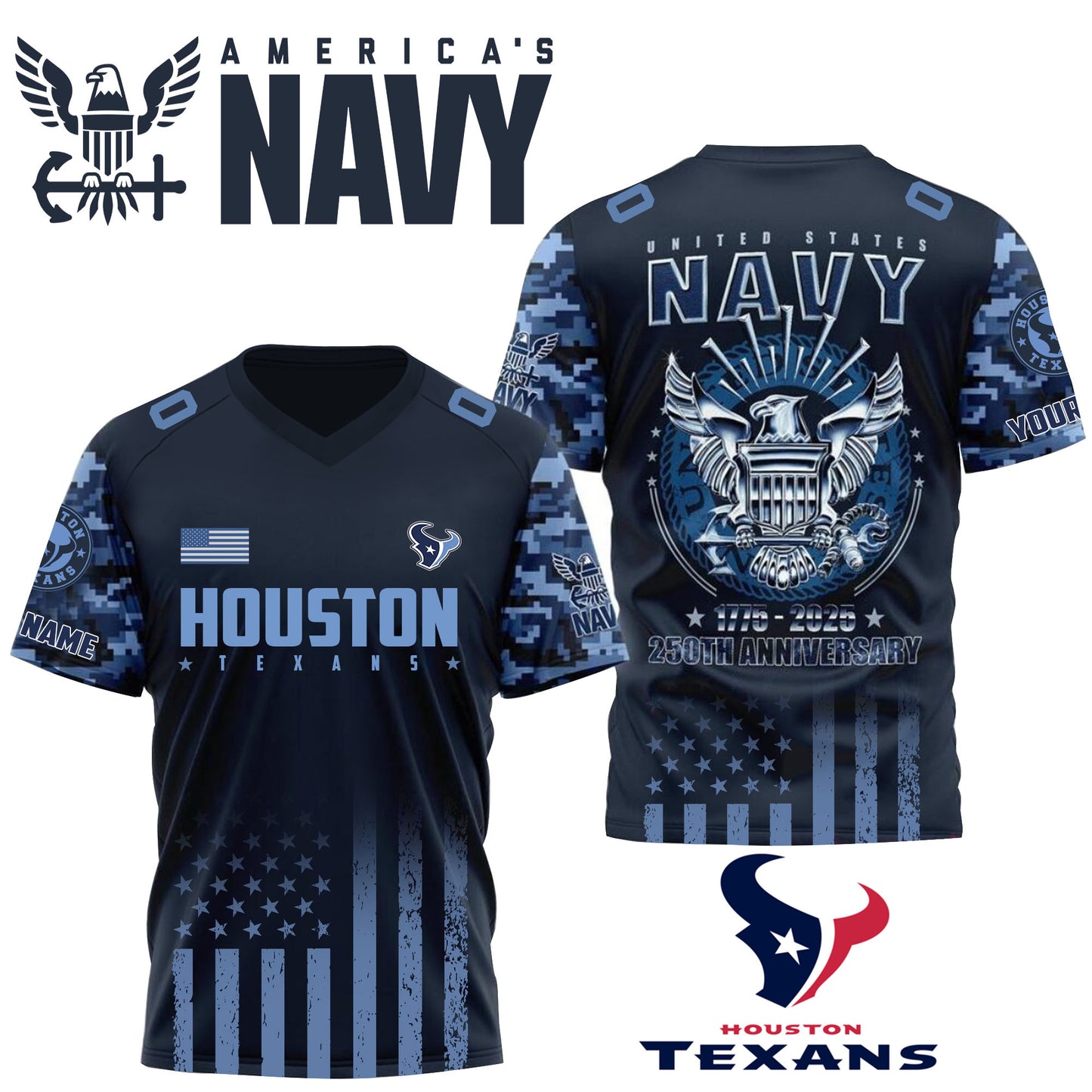 NFL x HOU U.S Navy 250th Celebration Premium-V-neck Short Sleeve Jersey HLP 271025