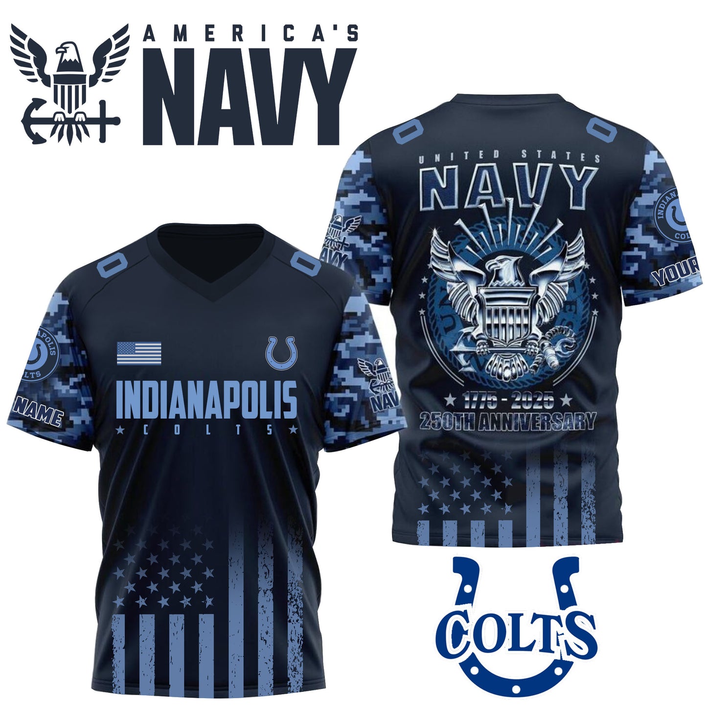 NFL x IND U.S Navy 250th Celebration Premium-V-neck Short Sleeve Jersey HLP 271025