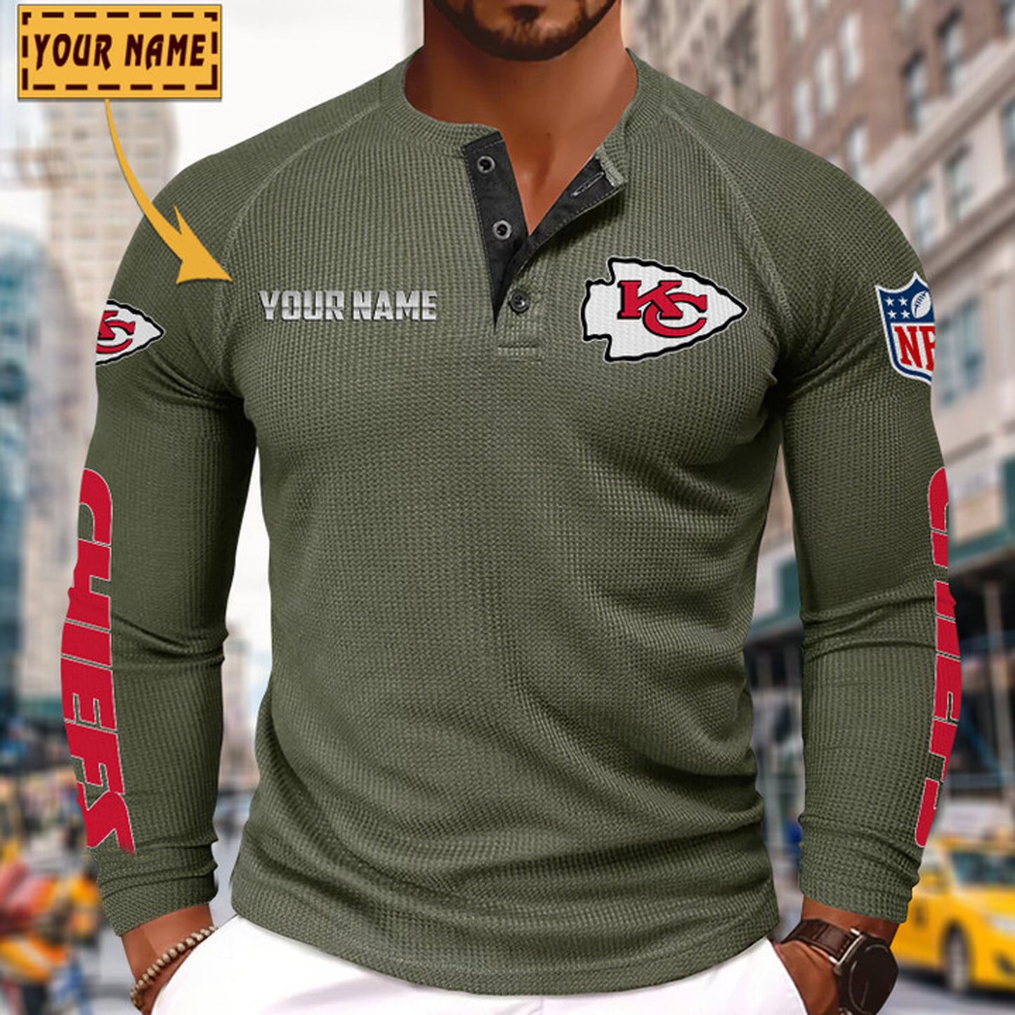 NFL x KC Solid color long sleeve bottoming shirt henley shirt V1 NAK NHM