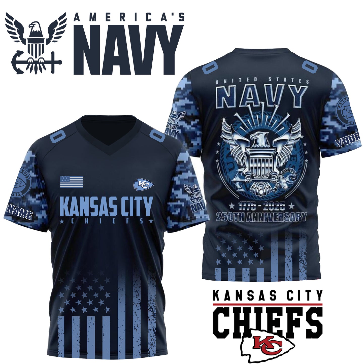NFL x KC U.S Navy 250th Celebration Premium-V-neck Short Sleeve Jersey HLP 271025