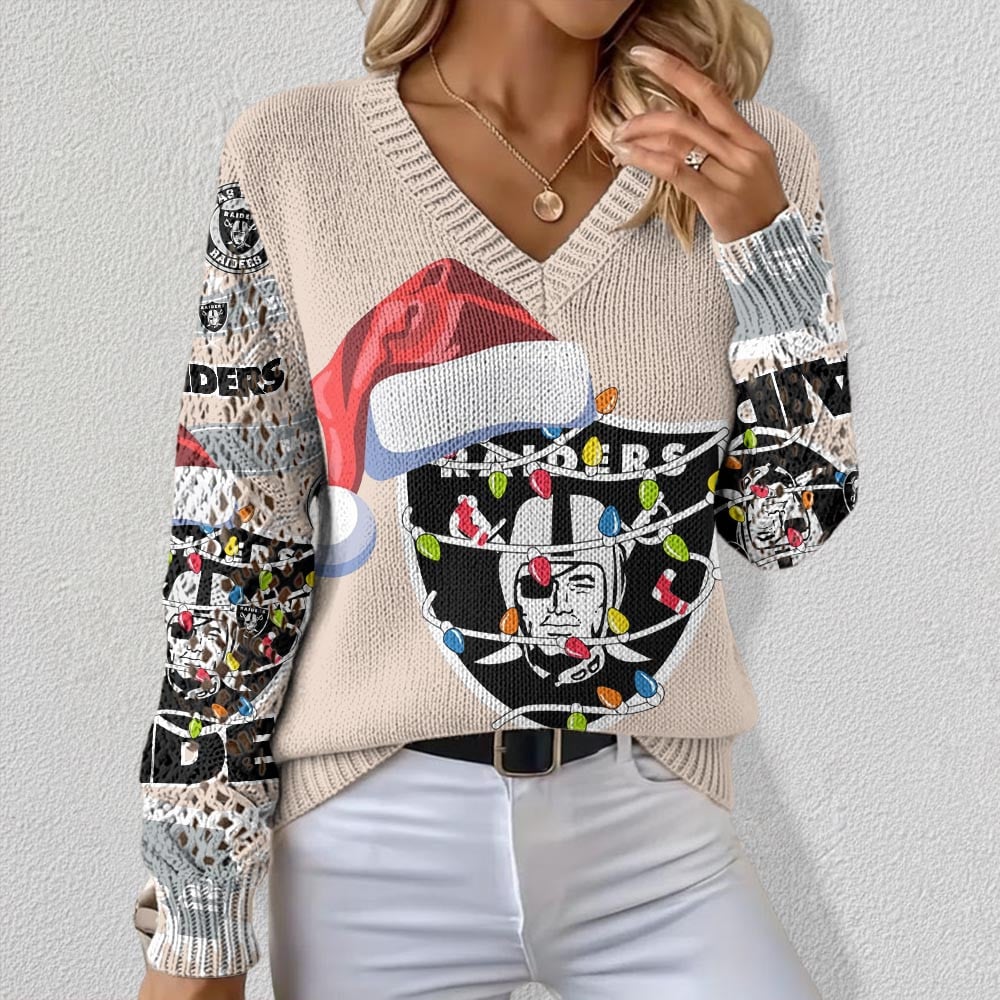 NFL x LV Christmas Crochet Sleeve V-Neck Sweater HLP