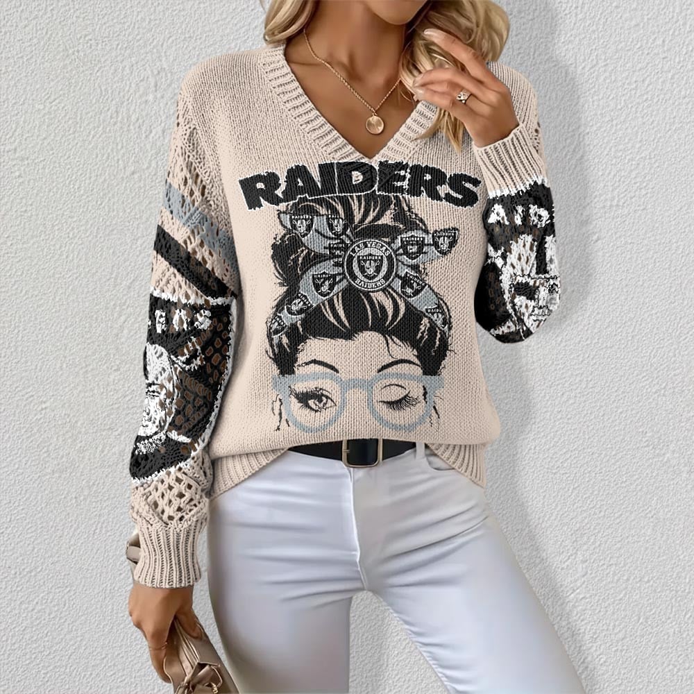 NFL x LV Woman Crochet Sleeve V-Neck Sweater HLP