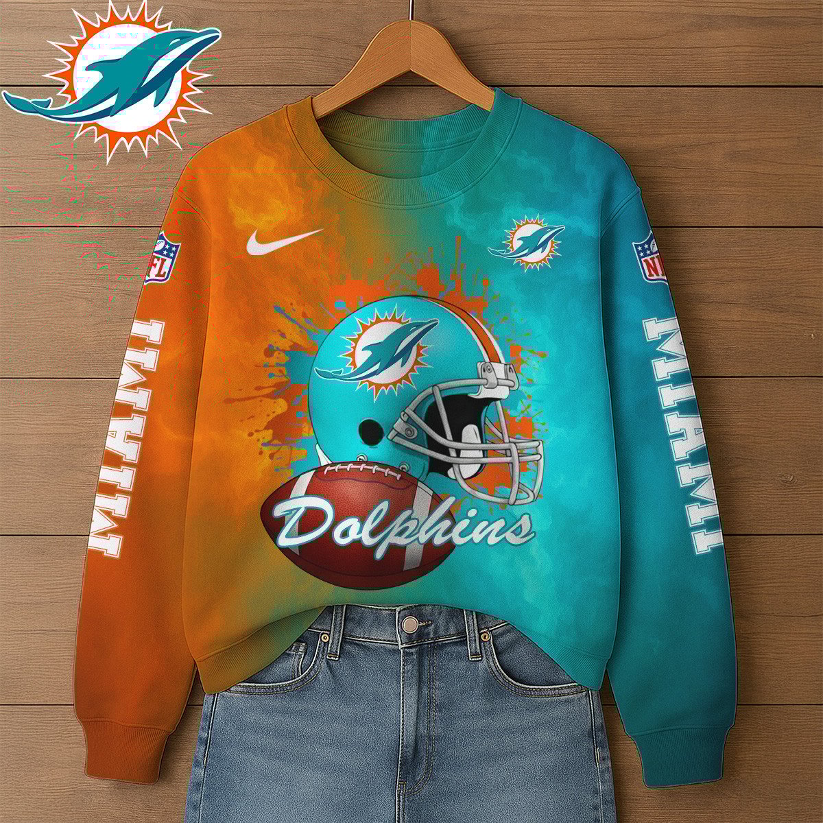 NFL x MIA Premium 3D Printed Long Sleeve Sweatshirt HLP 271025