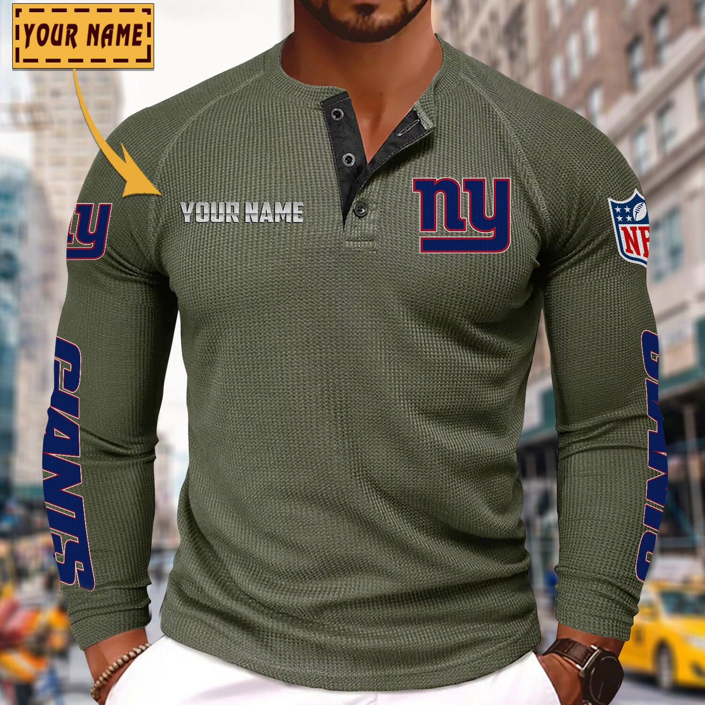 NFL x NYG Solid color long sleeve bottoming shirt henley shirt V1 NAK NHM